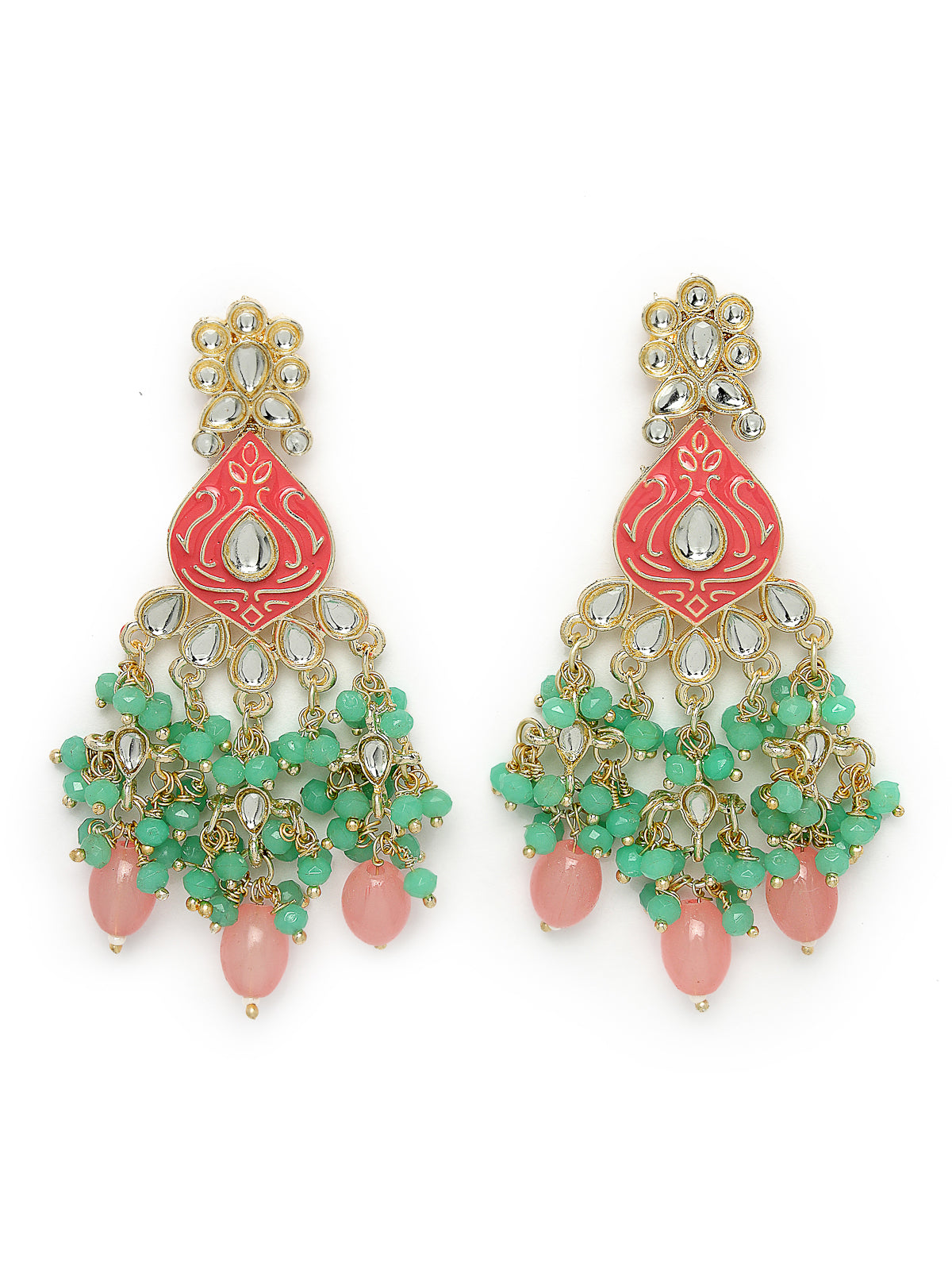 Studio Sukkhi Memorable Gold Plated Pink & Mint Green Kundan & Beads Choker Necklace Set For Women NS105831