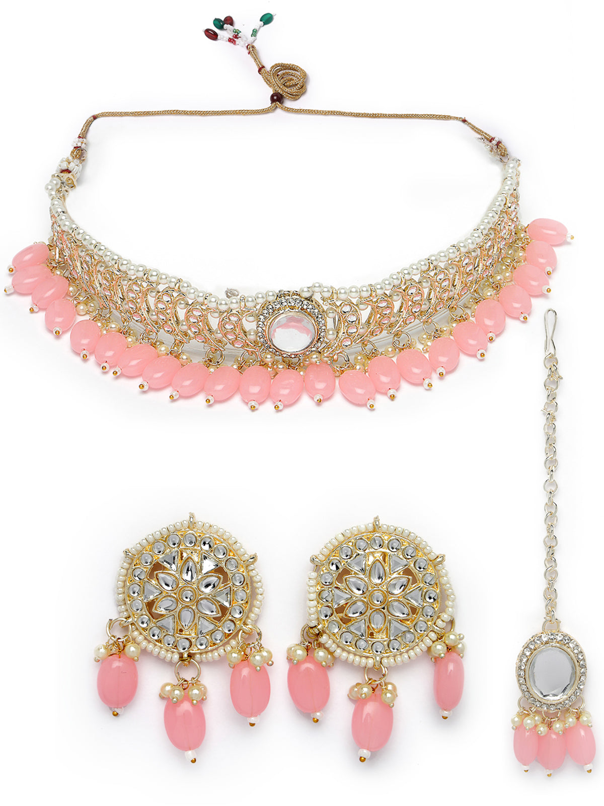 Studio Sukkhi Distinguished Gold Plated Pink Kundan & Beads Choker Necklace Set For Women NS105833