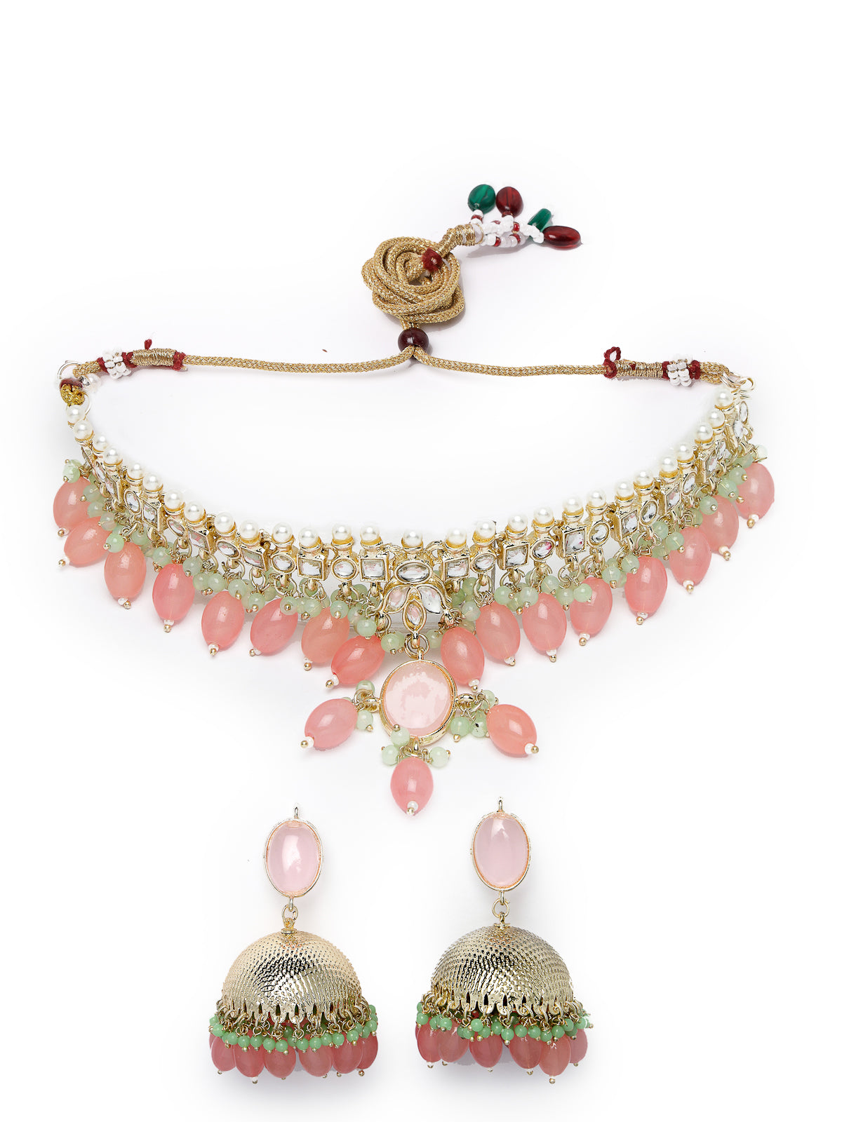 Studio Sukkhi Graceful Gold Plated Pink Kundan & Beads Choker Necklace Set For Women NS105835