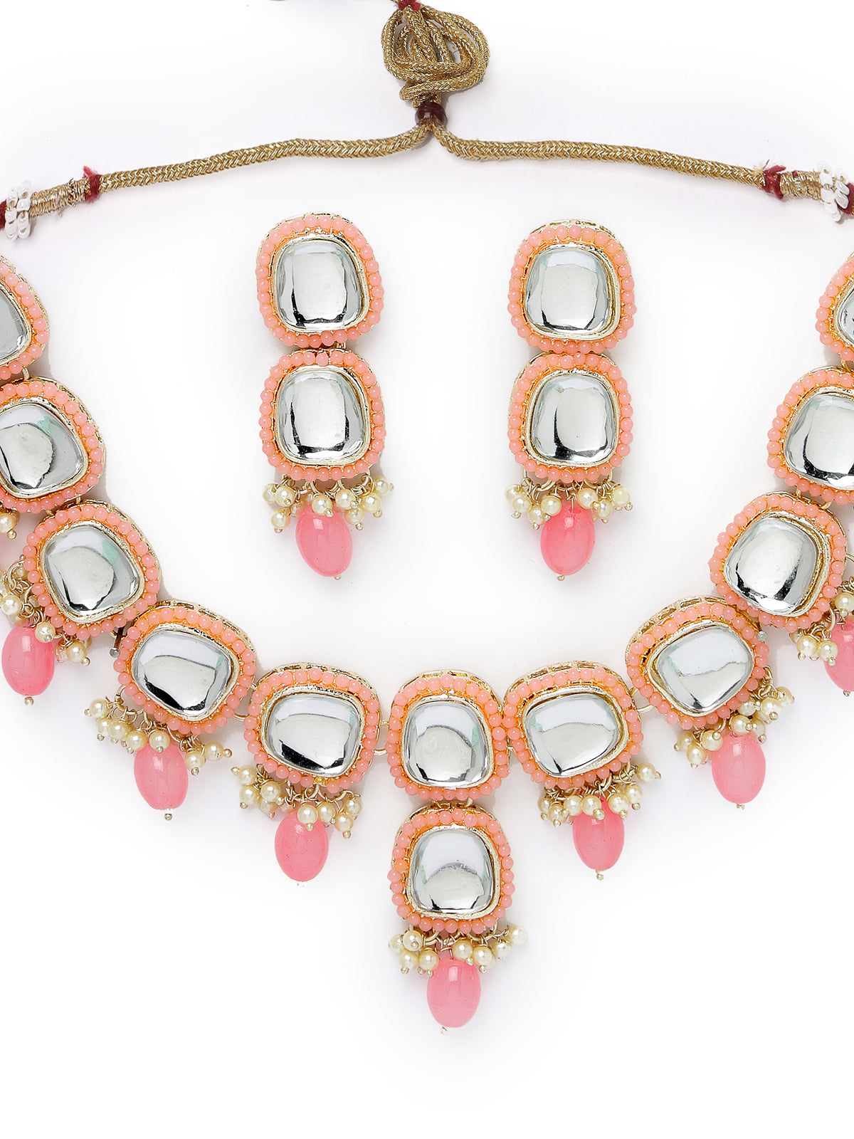 Studio Sukkhi Irresistible Gold Plated Pink Kundan & Beads Choker Necklace Set For Women NS105837