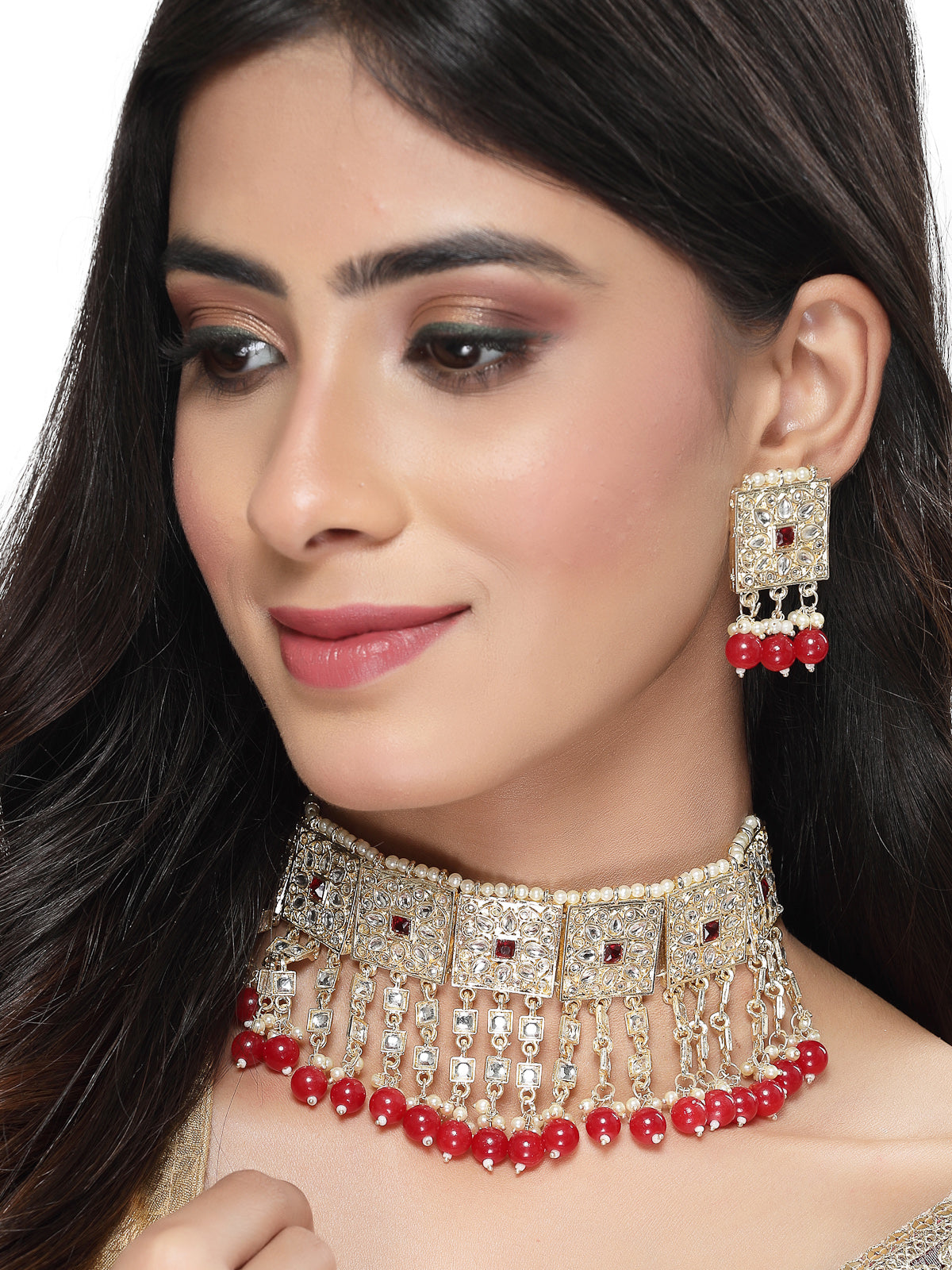 Studio Sukkhi Gold Plated Traditional Kundan & Beads Studded Bridal Choker Necklace With Earrings Jewellery Set For Women NS105838