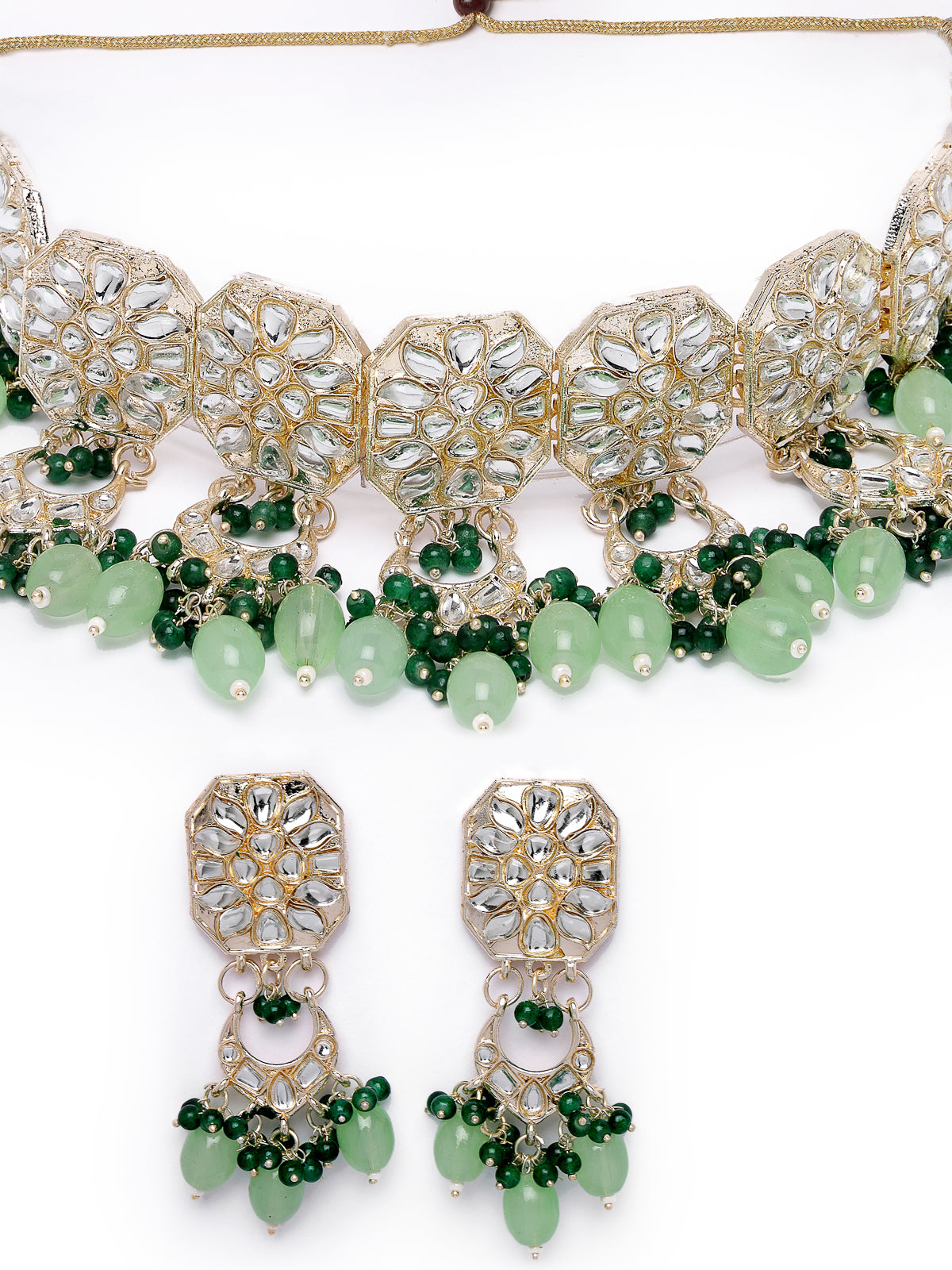 Studio Sukkhi Seaside Gold Plated Mint Green Kundan & Beads Choker Necklace Set For Women NS105839