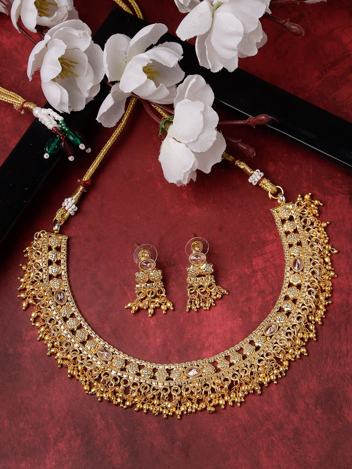 Sukkhi New Design Traditional Gold Plated with Beads Choker Necklace Set with Dangler Earrings Jewellery Set for Women & Girls|Set of 1|NS105846