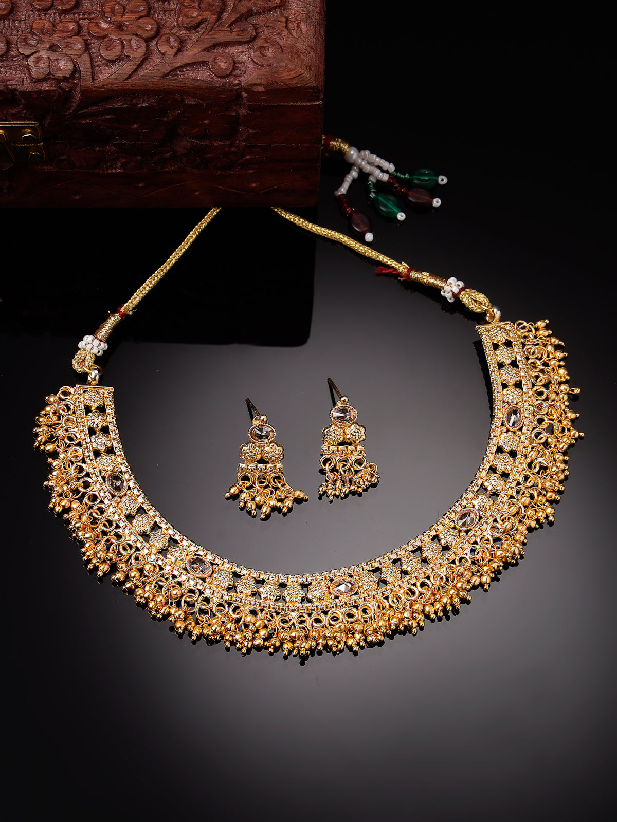 Sukkhi New Design Traditional Gold Plated with Beads Choker Necklace Set with Dangler Earrings Jewellery Set for Women & Girls|Set of 1|NS105846