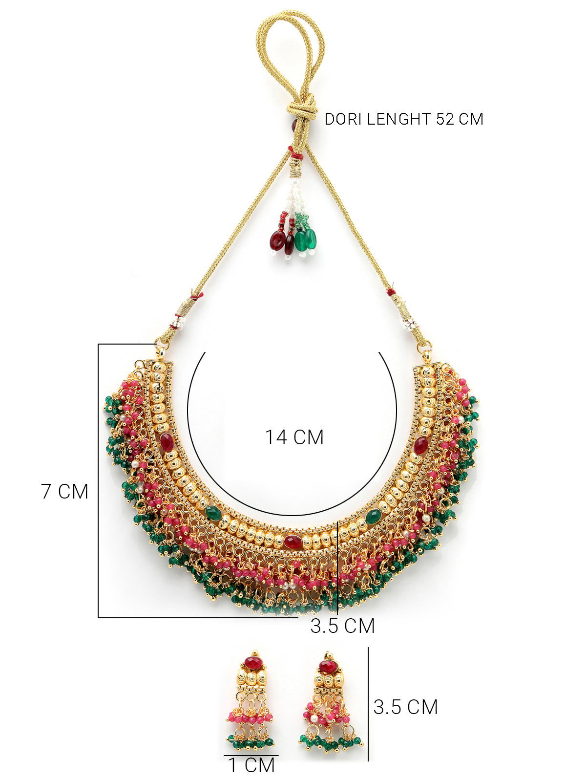 Sukkhi Traditional Classic Gold Plated Red Green Beadded Gold Choker Necklace Set with Dangler Earrings Jewellery Set for Women & Girls|Set of 1|NS105848