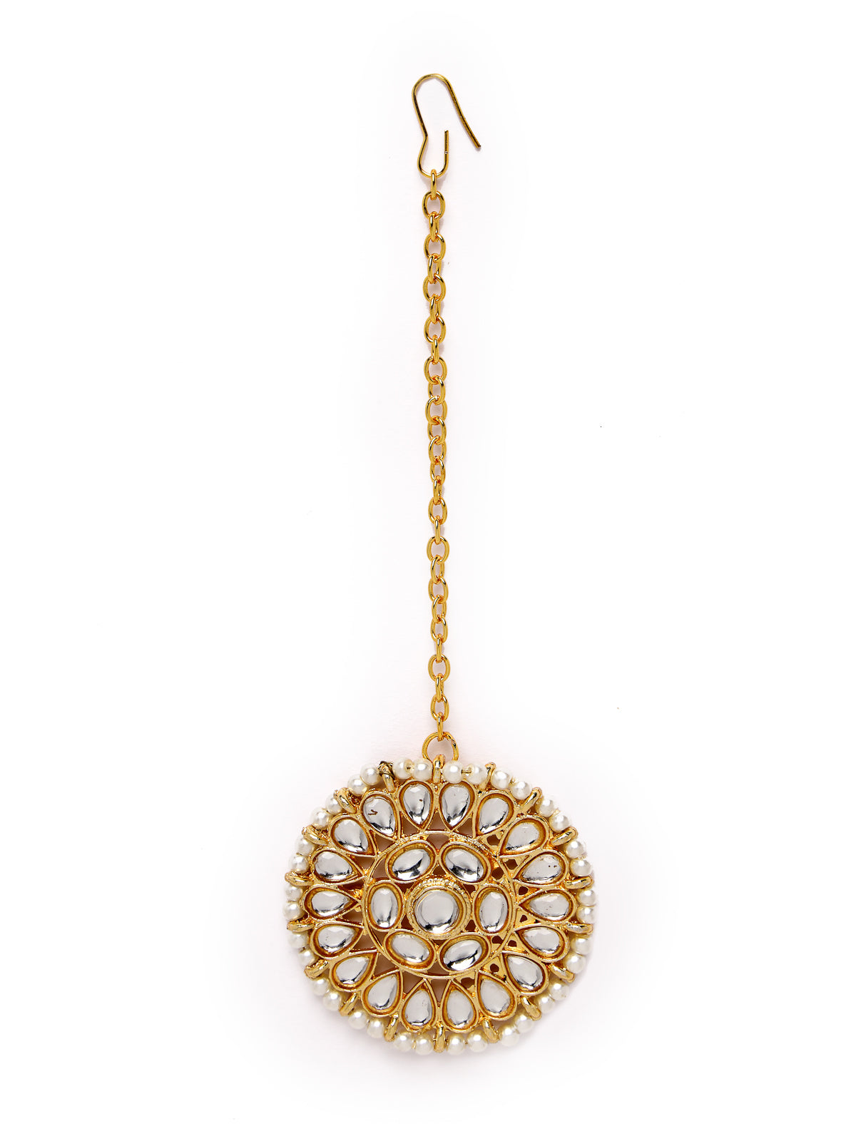 Sukkhi Admirable Geometric Gold Tone Plated Kundan Studded White Collarbone Necklace Set With Studs Earrings Maangtika | Jewellery Set For Women And Girls | Latest Design|NS105986