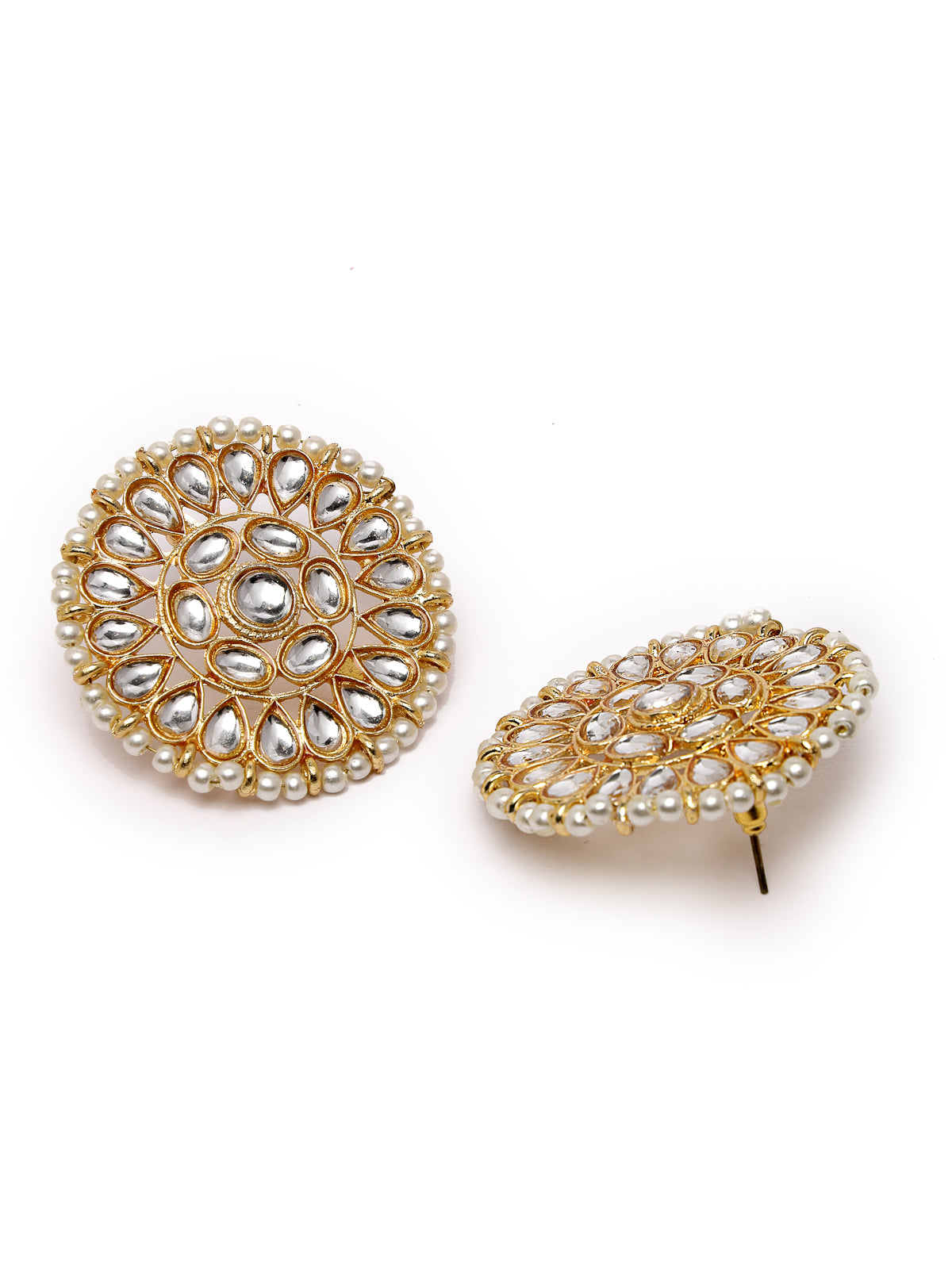 Sukkhi Admirable Geometric Gold Tone Plated Kundan Studded White Collarbone Necklace Set With Studs Earrings Maangtika | Jewellery Set For Women And Girls | Latest Design|NS105986