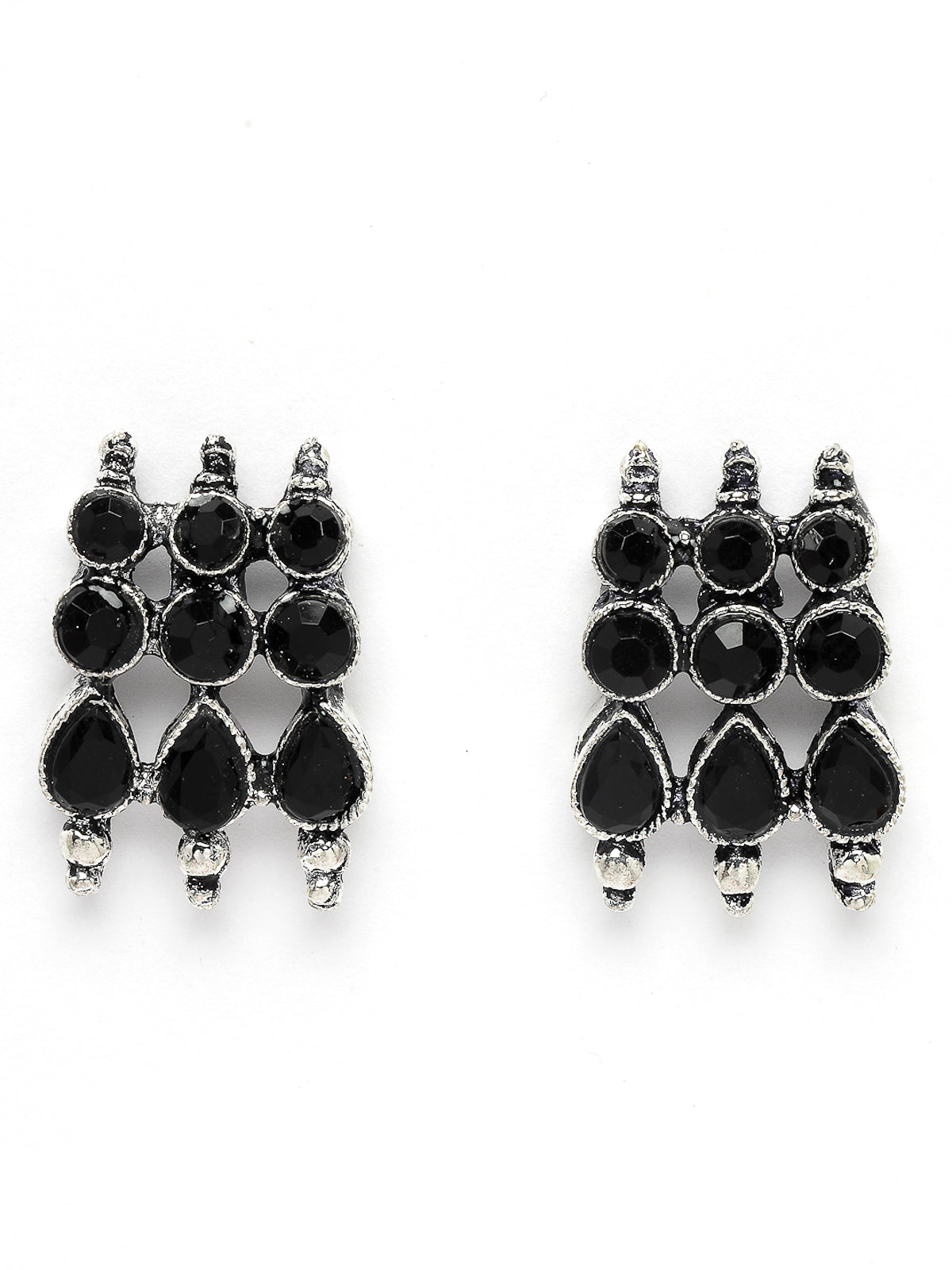 Sukkhi Fashionable Non Precious Base Metal Silver Oxidised Black AD Stones Studded Choker Necklace Set with Studs Earrings|Jewellery Set for Women and Girls|Latest Design|NS105991
