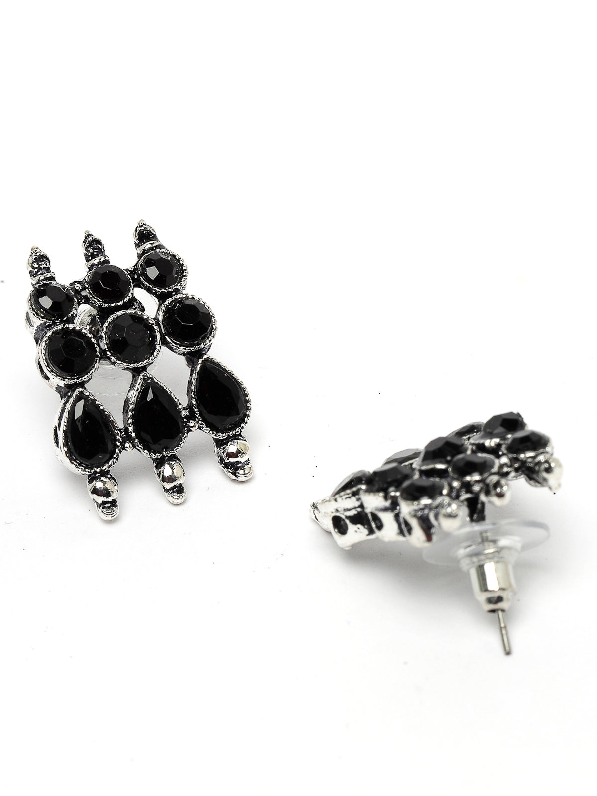 Sukkhi Fashionable Non Precious Base Metal Silver Oxidised Black AD Stones Studded Choker Necklace Set with Studs Earrings|Jewellery Set for Women and Girls|Latest Design|NS105991