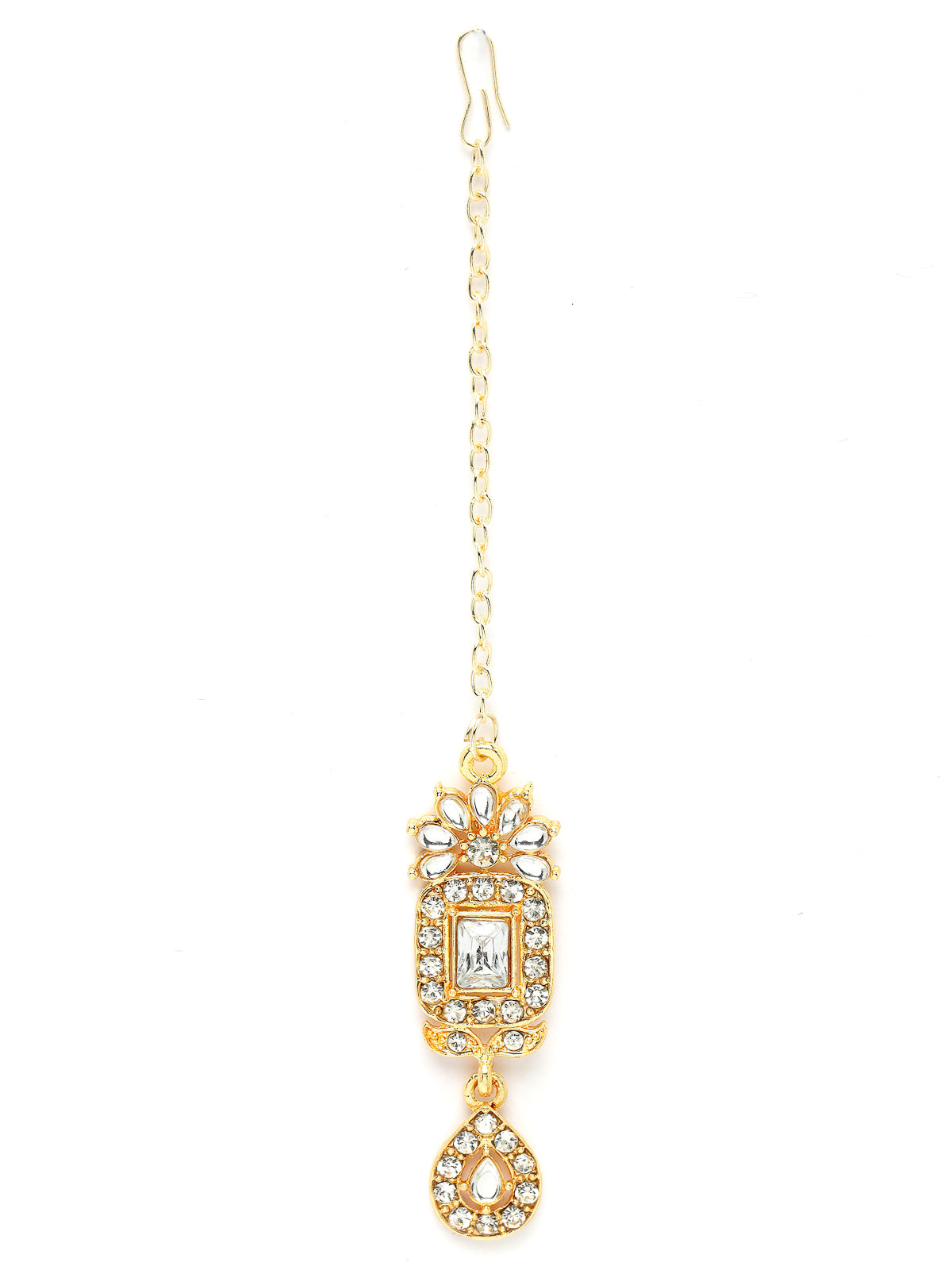 Sukkhi New Ethnic Fashionable Gold Plated White AD Stones Studded Drop with Squared Shaped Collarbone Necklace Set With Drop Earrings Maangtika|Jewellery Set For Women And Girls|Latest Design|NS105996