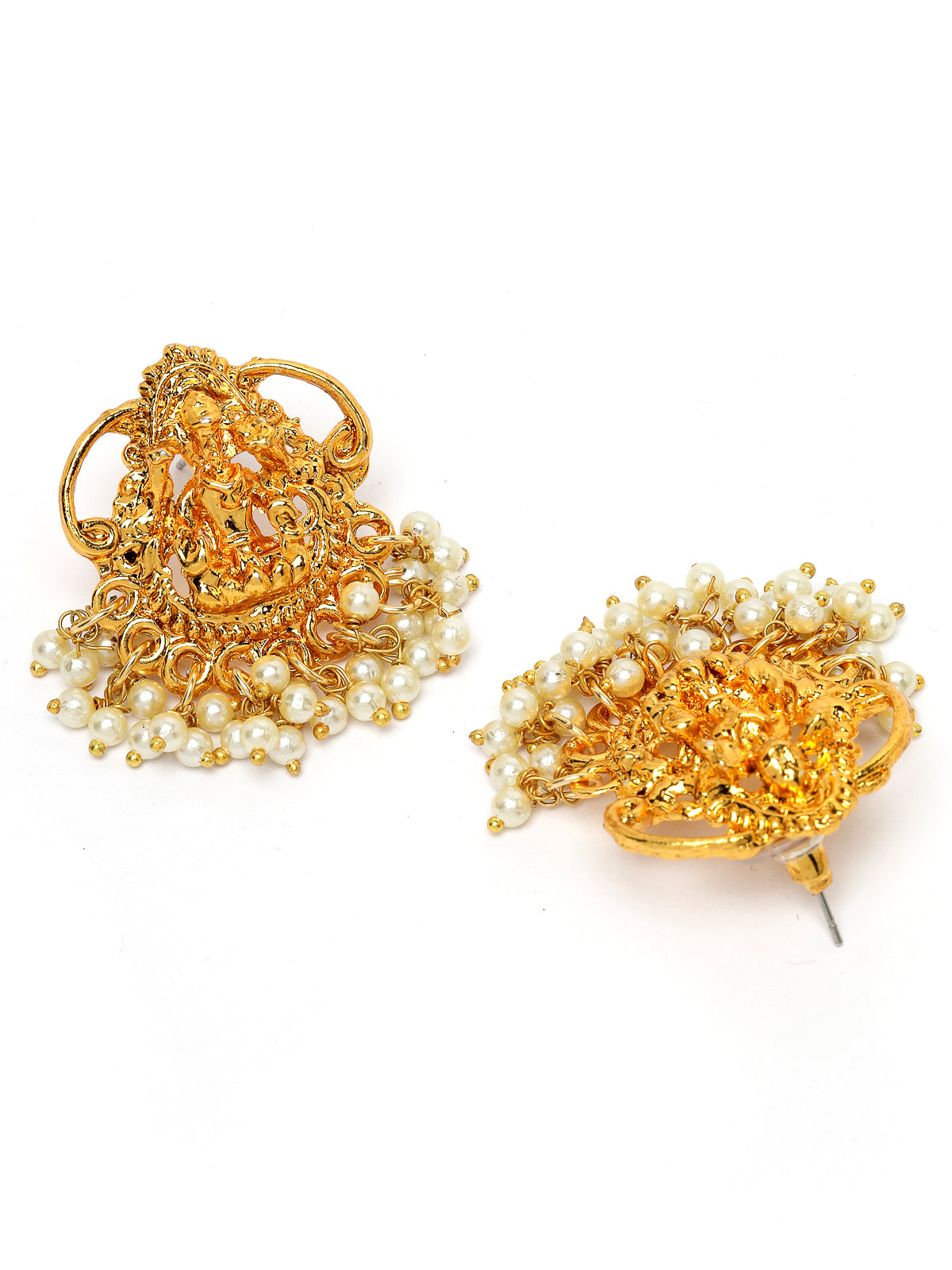 Sukkhi South Indian Temple Gold Plated White Beaded Collarbone Necklace Set with Studs Earrings|Jewellery Set for Women & Girls|Latest Design|NS106010
