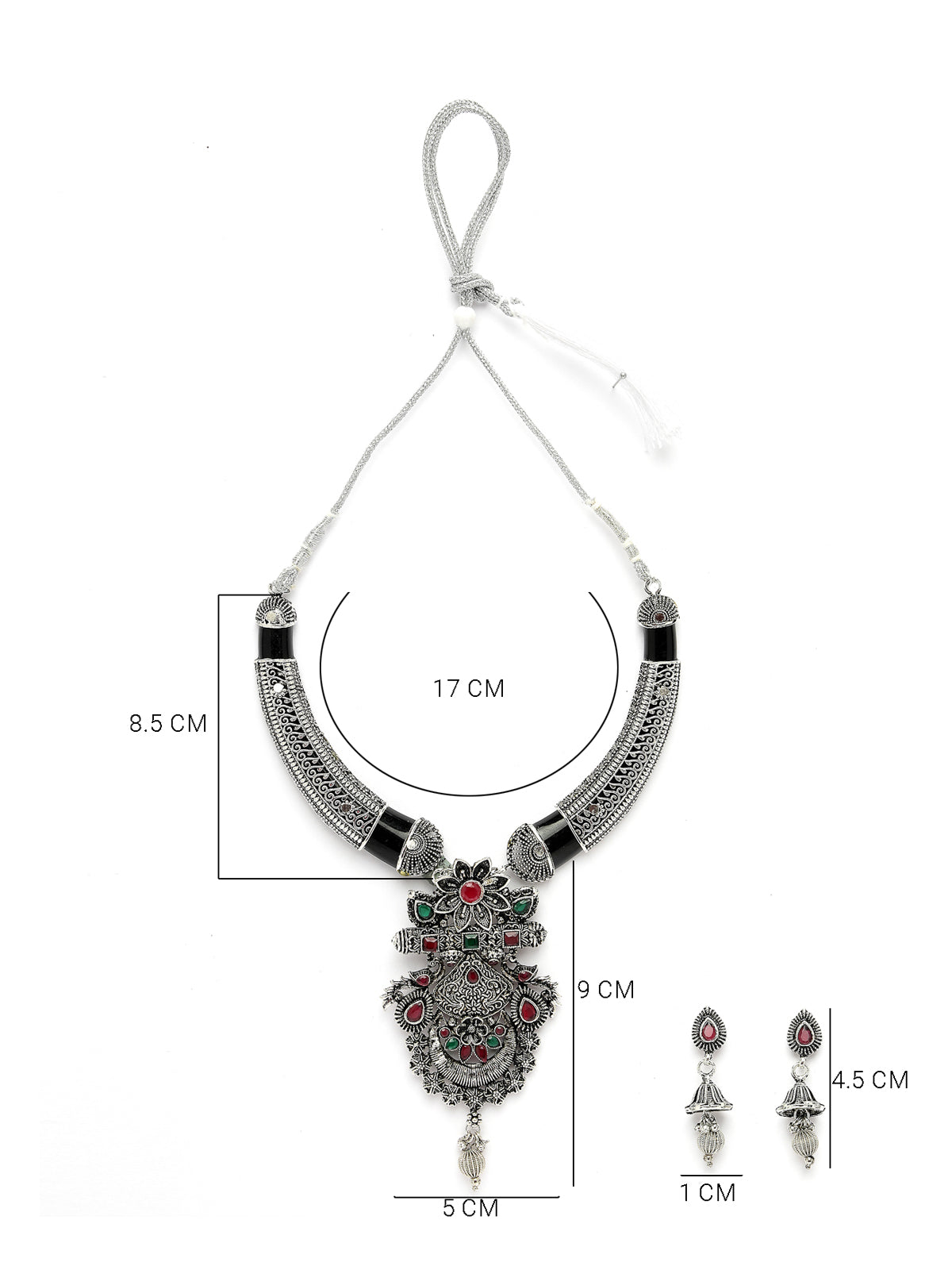 Sukkhi Unique Oxidised Floral Style Silver Plated Black Choker Hasli Necklace Set with Jhumki/Jhumka Earring Jewellery Set For Women & Girls|Set of 1|NS106053