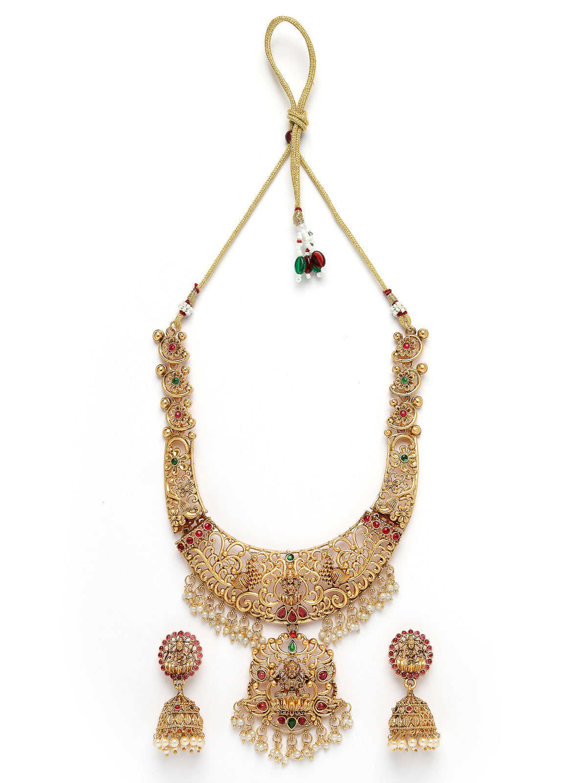 Sukkhi Iconic Style Traditional Gold Plated AD Stones Studded Temple Gold Haram Designs Long Necklace Set with Jhumki/Jhumka Earrings Jewellery Set For Women & Girls|Set of 1|NS106060