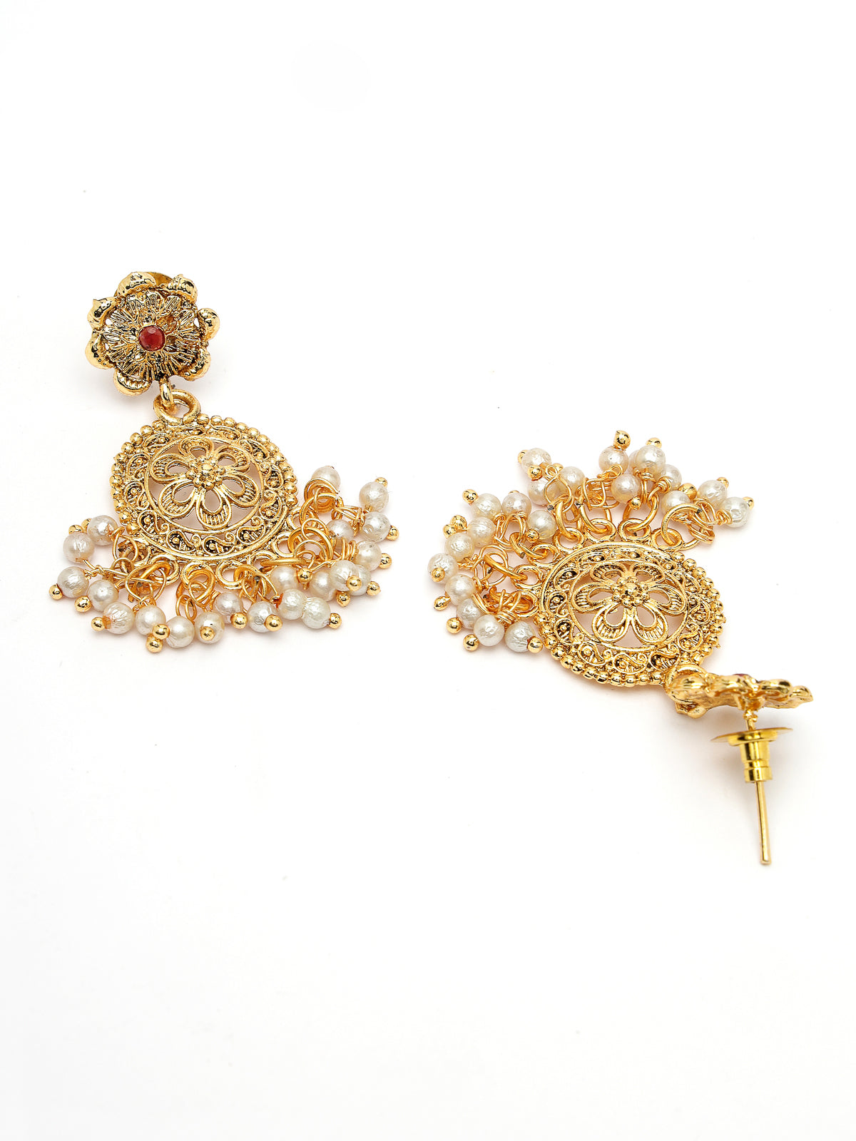 Sukkhi Traditional Gold Plated Multistrand With Red Green AD Stones Studded Temple Choker Necklace Set with Dangler Earring Jewellery Set For Women & Girls|Set of 1|NS106067