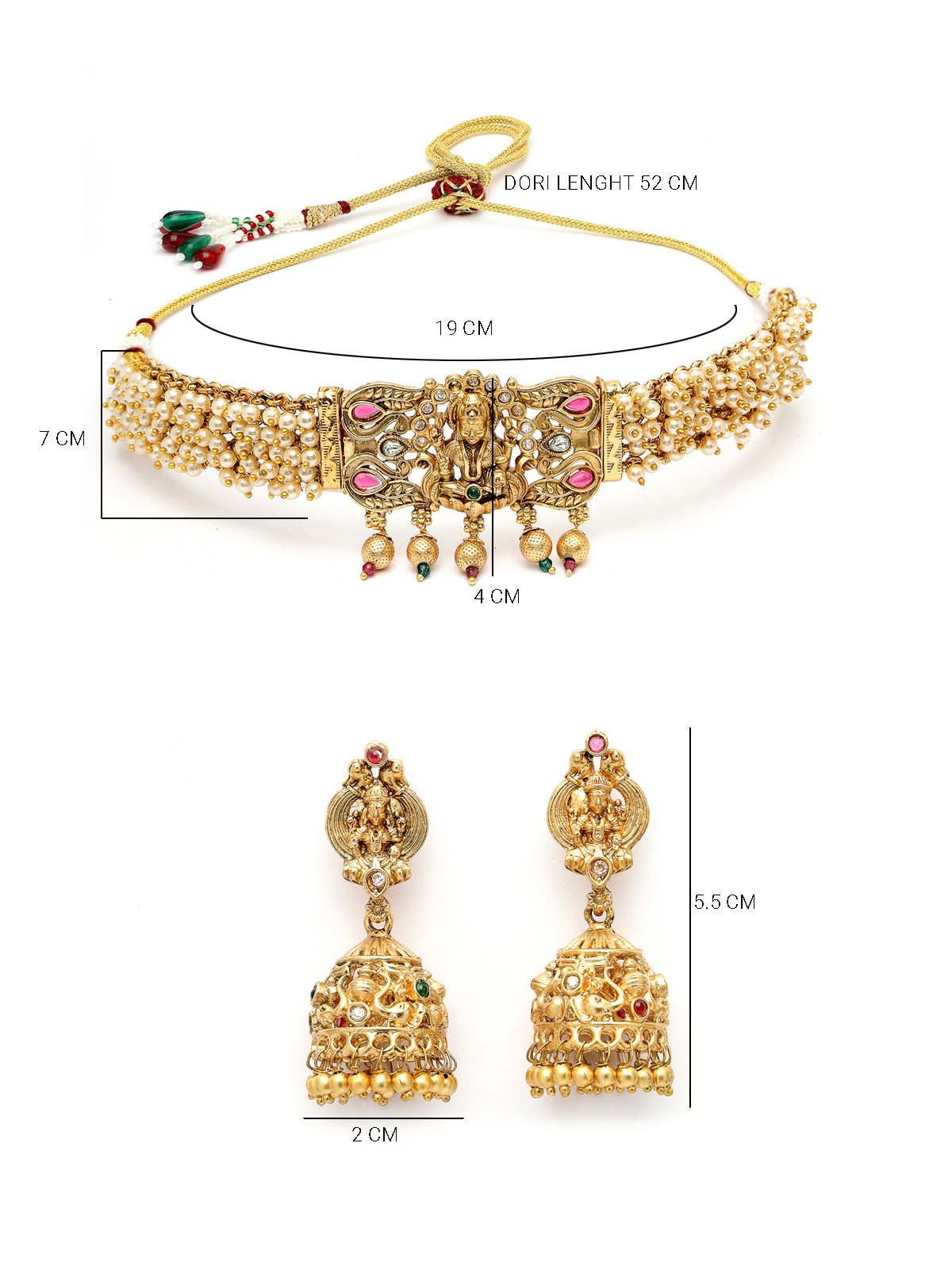 Sukkhi Classic Traditional Gold Plated with off White Pearls Temple Choker Necklace Set with Jhumka/Jhumki Earrings Jewellery Set For Women||NS106078