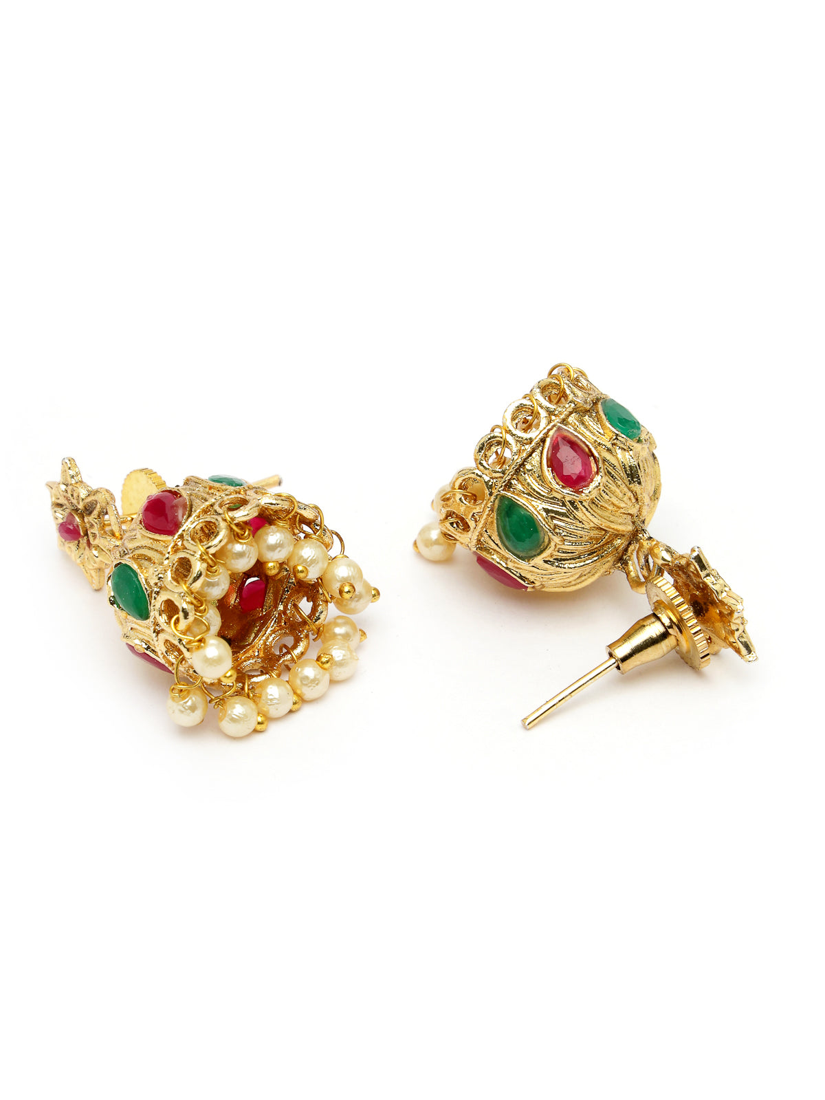 Sukkhi Ethnic Gold Plated Red Green AD Stones Studded Choker Temple Necklace Set With Jhumki/Jhumka Earring Jewellery Set For Women & Girls|NS106084