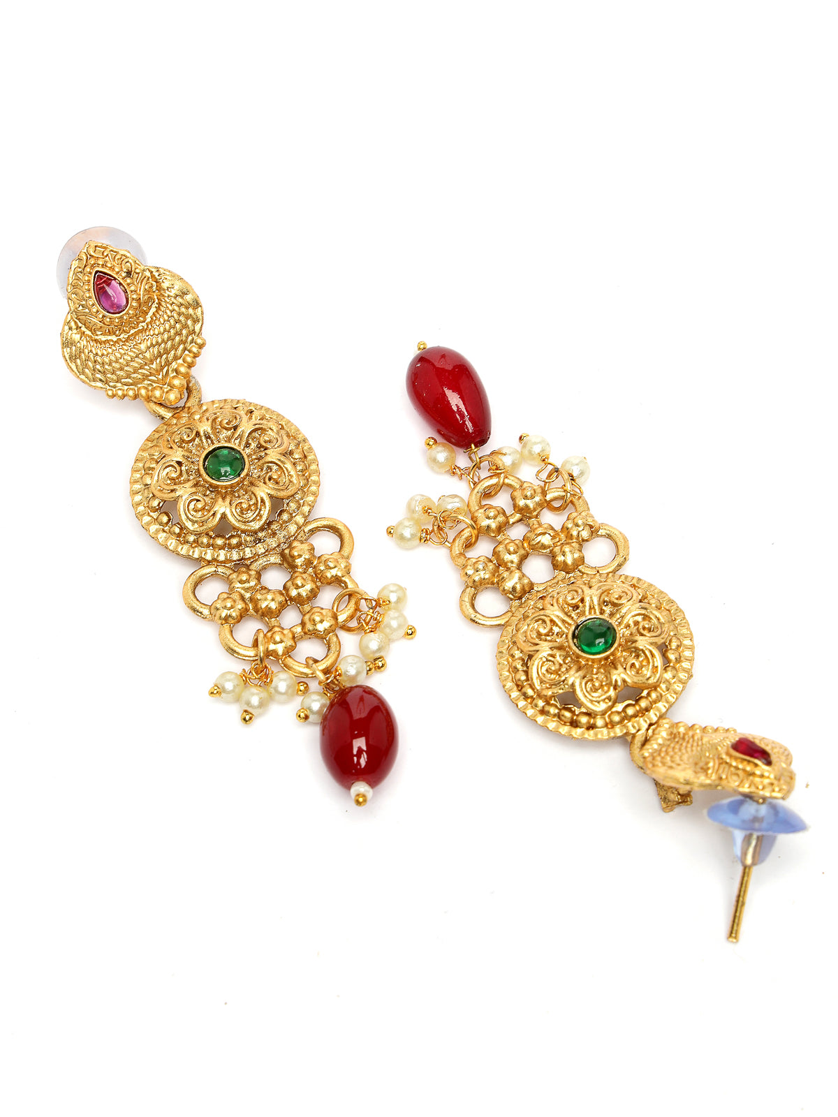 Sukkhi Artistic Gold Plated Floral Gold Haram Designs Long Necklace Set with Dangler Earrings Jewellery Set For Women & Girls|Set of 1|NS106086