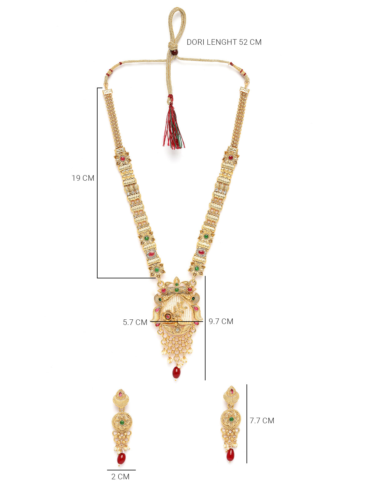 Sukkhi Artistic Gold Plated Floral Gold Haram Designs Long Necklace Set with Dangler Earrings Jewellery Set For Women & Girls|Set of 1|NS106086