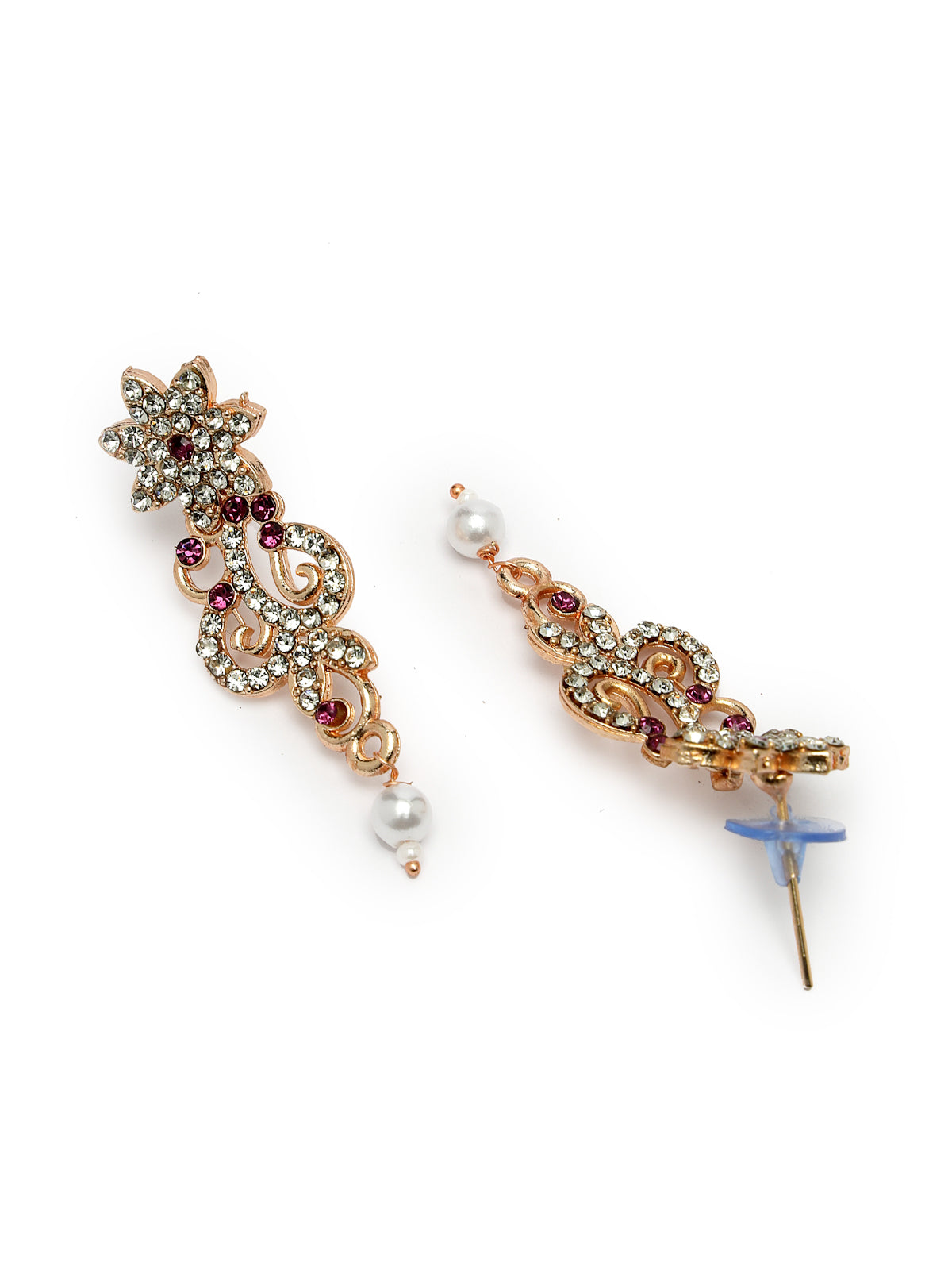 Sukkhi Beautiful Style Rose Gold Plated AD Stones Studded Rani Pink Choker Necklace Set with Dangler Earrings Jewellery Set For Women & Girls|Set of 1|NS106094