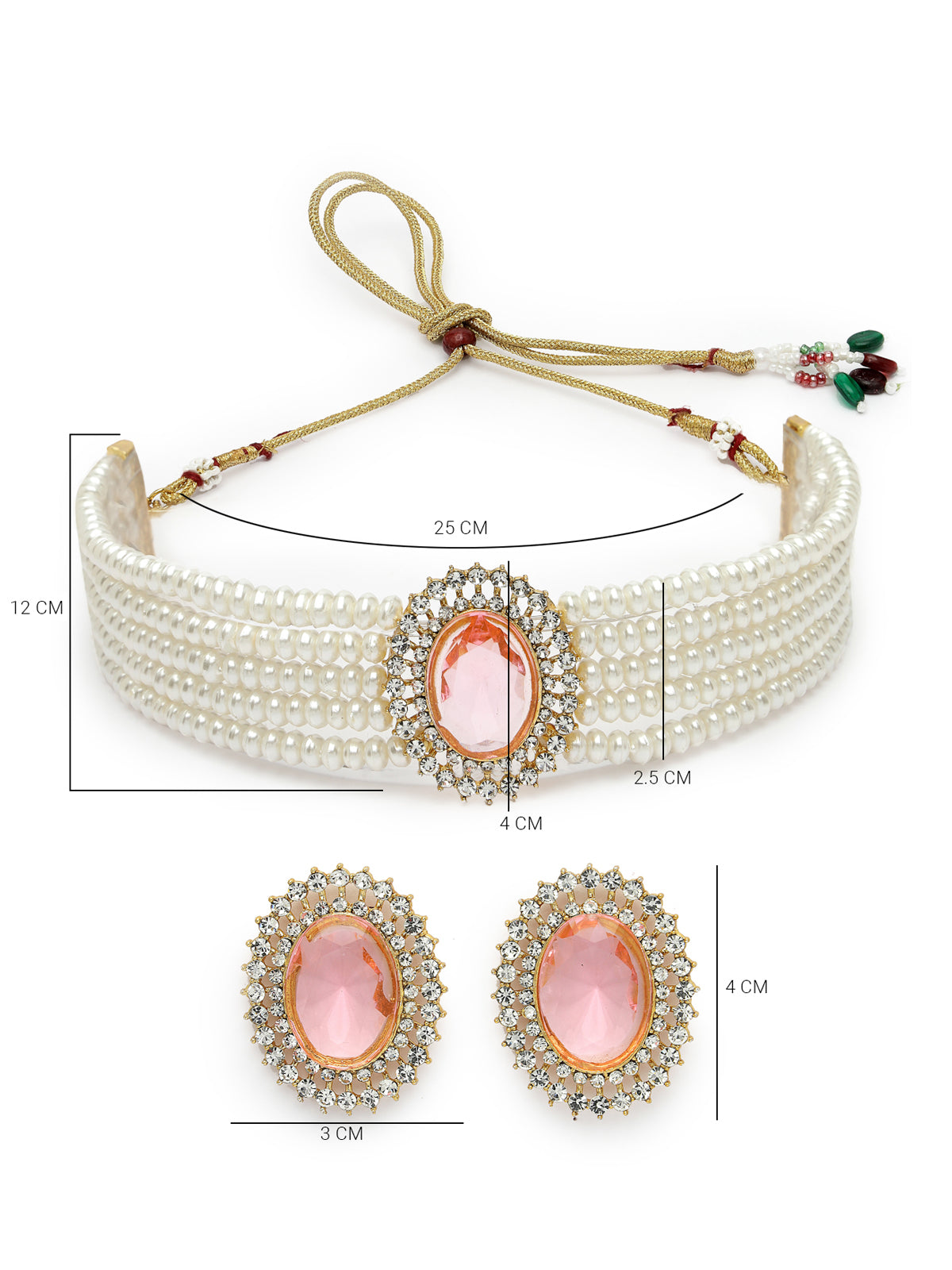 Sukkhi Eye-Catchy Gold Plated Crystal Pearl Beaded Pink Choker Necklace Set with Studs Earring Jewellery Set For Women & Girls|Set of 1|NS106095