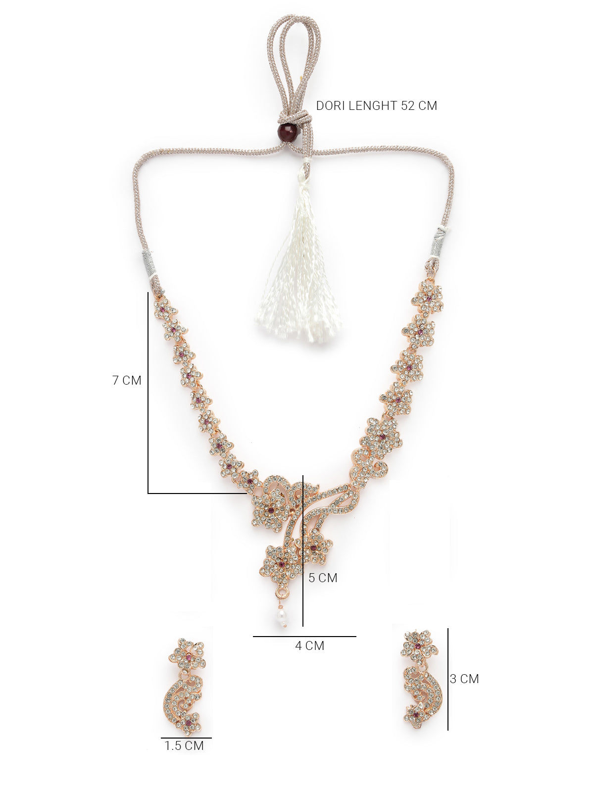 Sukkhi Stylish Rose Gold Plated AD Stones Studded Rani Pink Choker Necklace Set with Dangler Earrings Jewellery Set For Women & Girls|Set of 1|NS106096