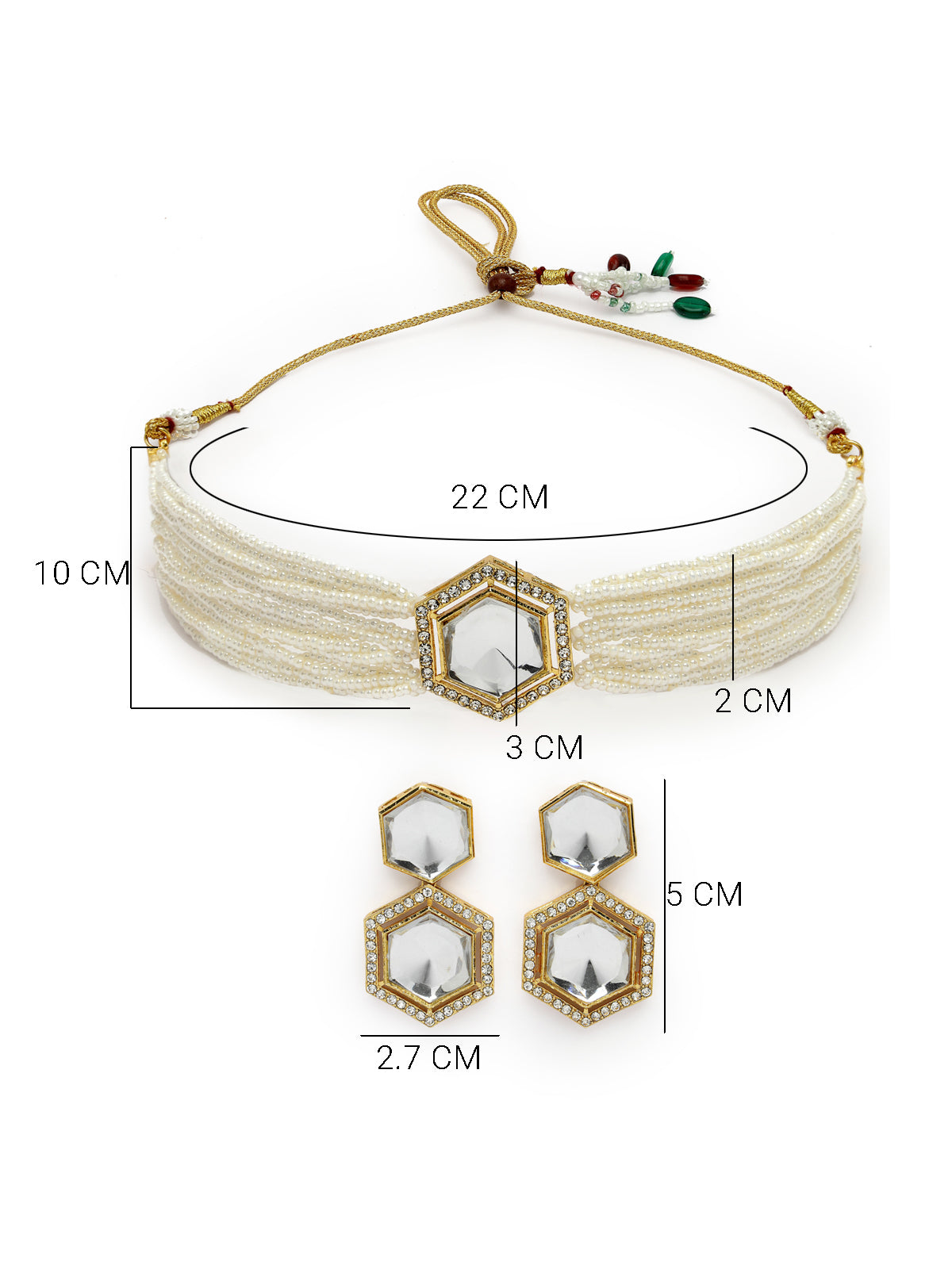 Sukkhi Ornamental Gold Plated Multistrand Pearls & Crystals Stones Studded White Choker Necklace Set with Dangler Earrings Jewellery Set For Women & Girls|Set of 1|NS106100