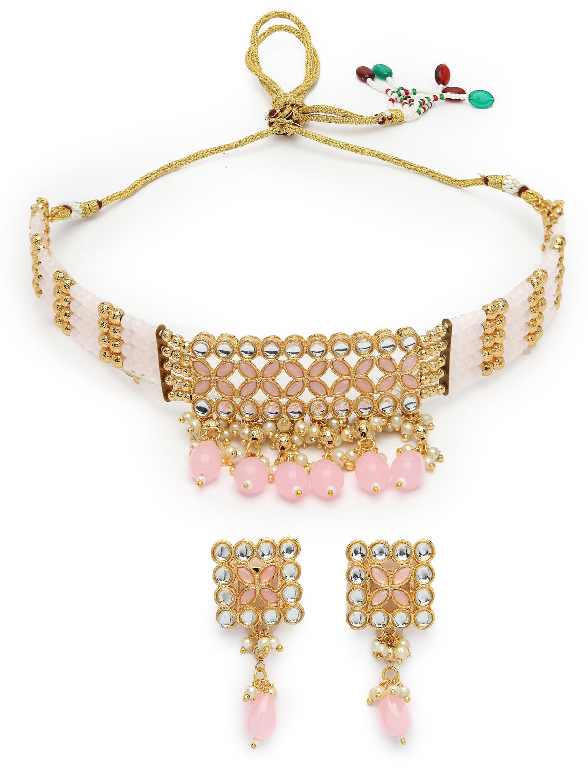 Sukkhi Pretty Pink Gold Plated Multistrand Pearls Choker Necklace Set & Drop Earrings For Women & Girls|Set of 1|NS106101