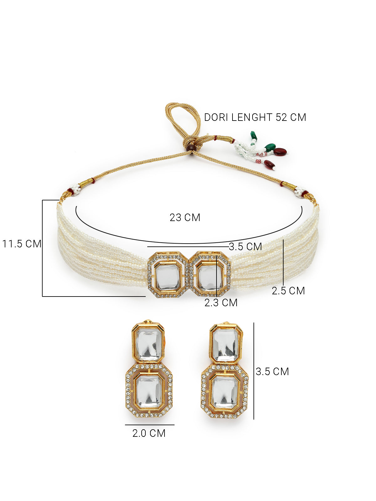 Sukkhi All-Season Gold Plated Multistrand Pearls & Square Crystal Stones Studded White Choker Necklace Set with Dangler Earrings Jewellery Set For Women & Girls|Set of 1|NS106102