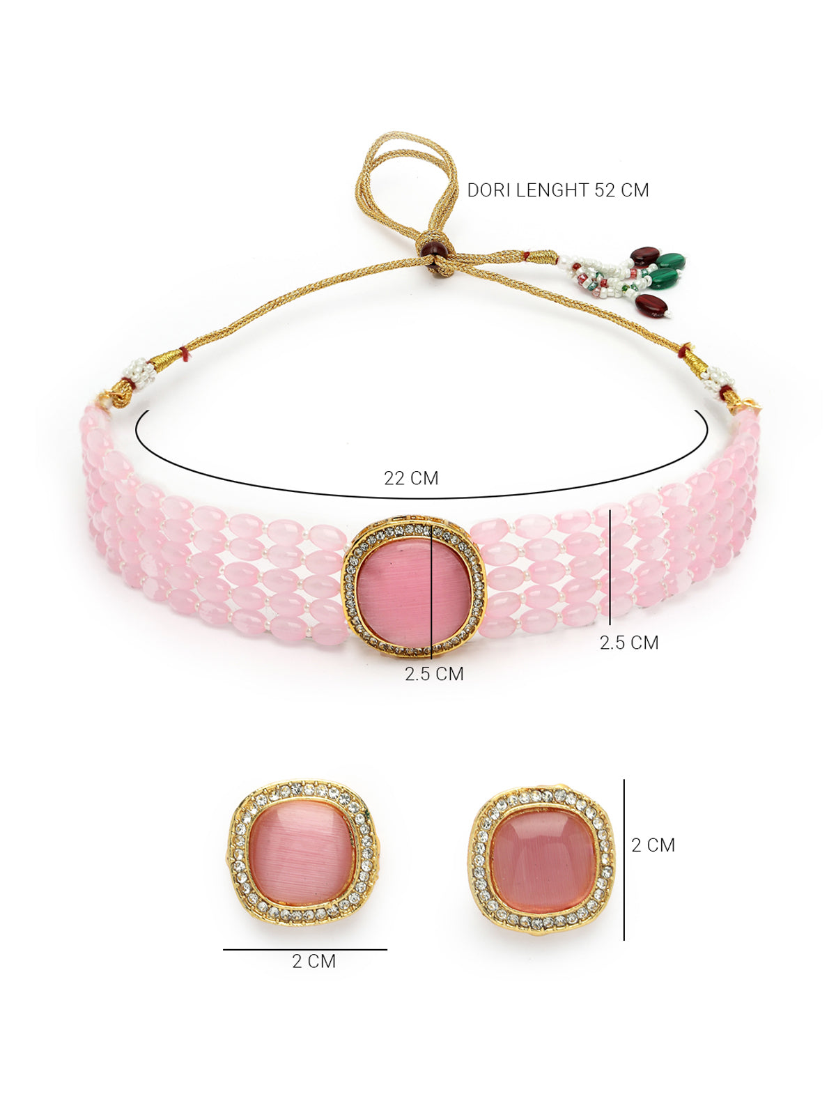 Sukkhi Pink Charming Gold Plated Crystal Pearl Beaded Multi Layer Choker Necklace Set with Studs Earring Jewellery Set For Women & Girls|Set of 1|NS106107