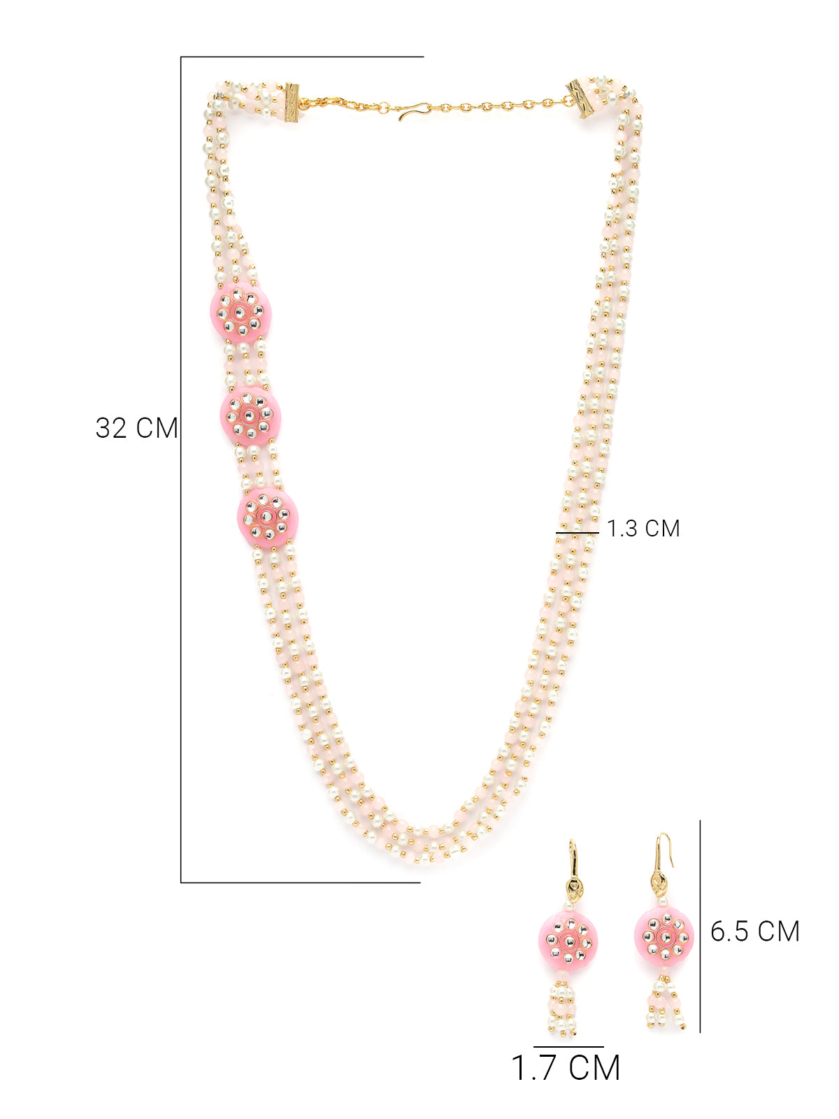 Sukkhi Most Beautiful Pinkcolor Gold Plated Multilayared Pearls Long Necklace Set & Dangler Earrings For Women & Girls|Set of 1|NS106108