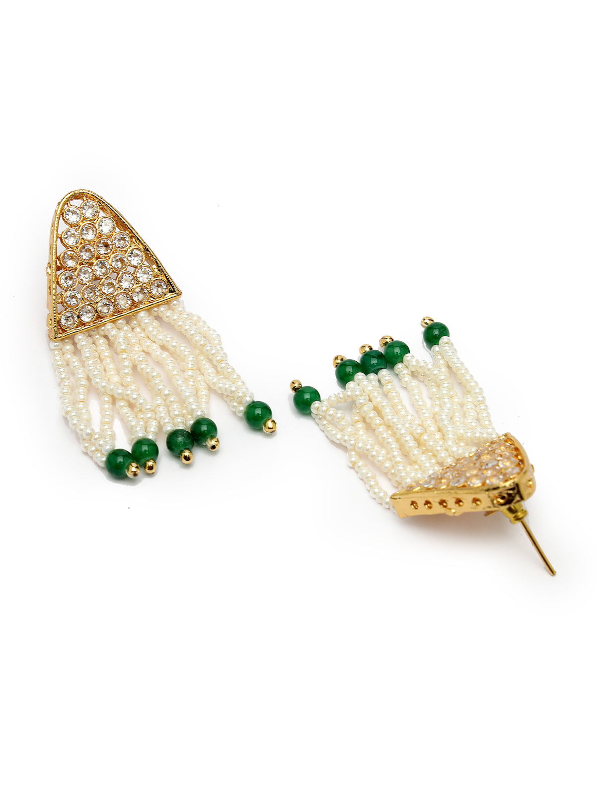 Sukkhi Stylish Gold Plated White Green Pearls with Multi Layers with Multistring Long Necklace Set & Dangler Earrings Jewellery Set For Women & Girls|Set of 1|NS106109