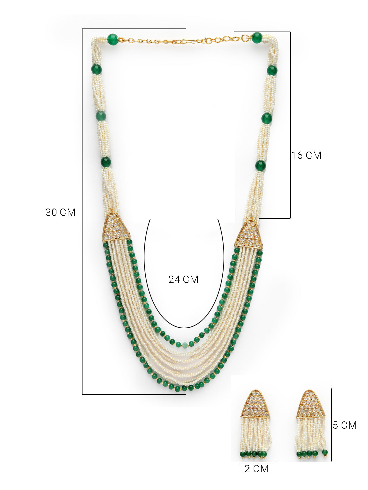 Sukkhi Stylish Gold Plated White Green Pearls with Multi Layers with Multistring Long Necklace Set & Dangler Earrings Jewellery Set For Women & Girls|Set of 1|NS106109