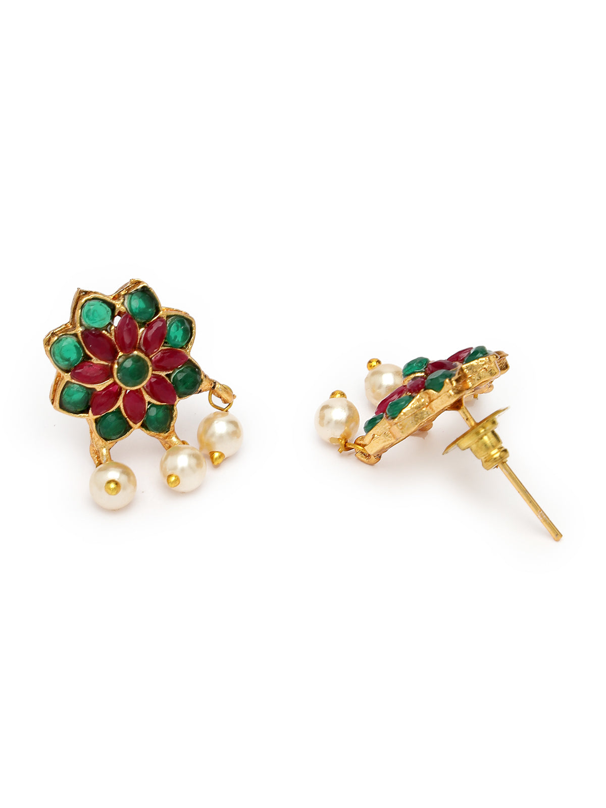 Sukkhi Beautiful Floral Gold Plated Red Green AD Stones Studded Choker Necklace Set With Studs Earring Jewellery Set for Women & Girls|Set of 1|NS106112
