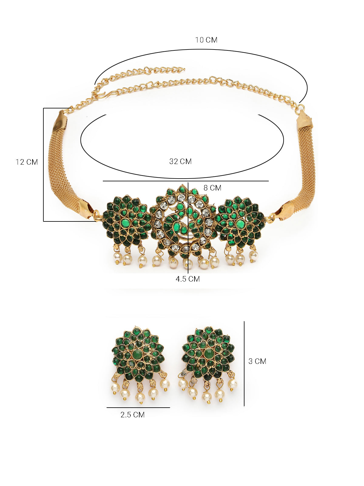 Sukkhi Beautiful Floral Green Gold Plated AD Stones Studded Choker Necklace Set With Studs Earring Jewellery Set For Women & Girls|Set of 1|NS106113