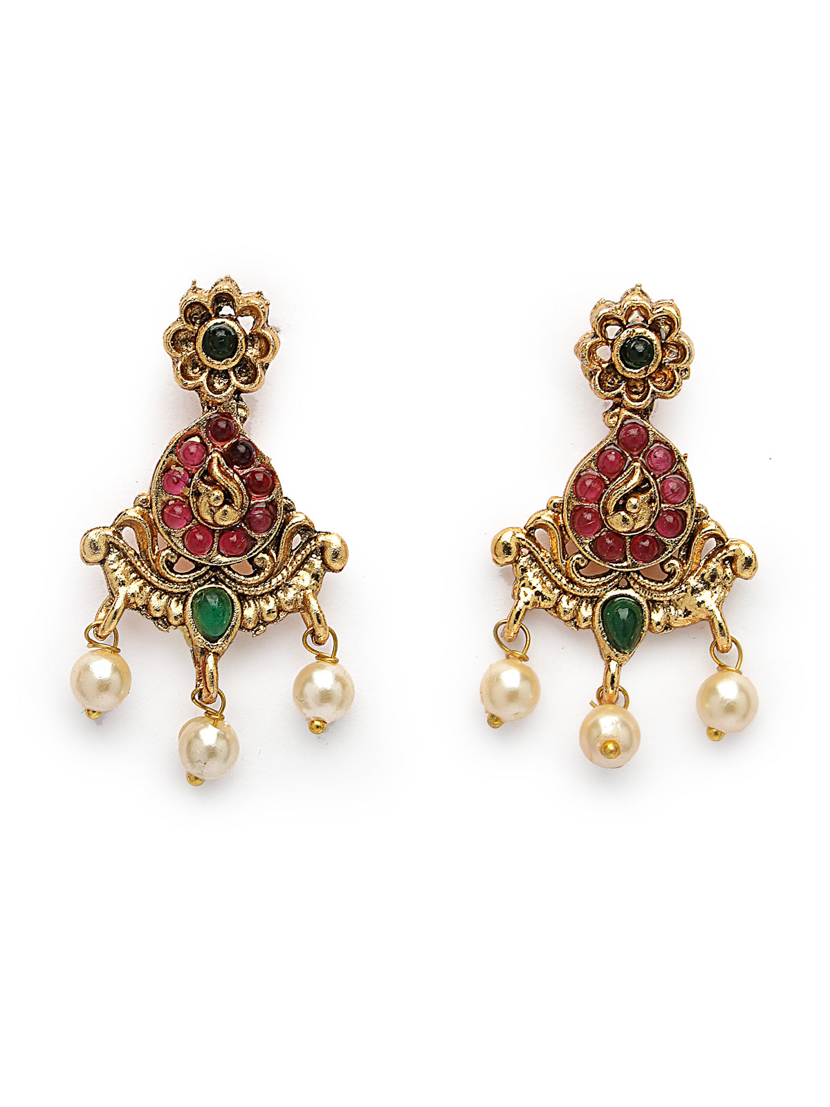 Sukkhi Trendy Gold Plated Red Green AD Stones Studded Elephant Choker Necklace Set With Dangler Earring Jewellery Set For Women & Girls|Set of 1|NS106118