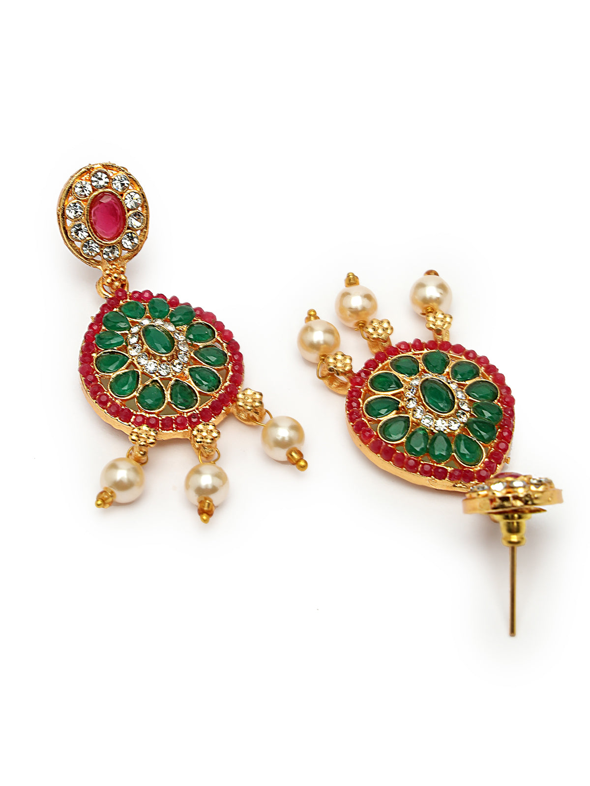 Sukkhi Classical Gold Plated Red Green AD Stones Studded Choker Necklace With Dangler Earring Jewellery Set For Women & Girls|NS106121