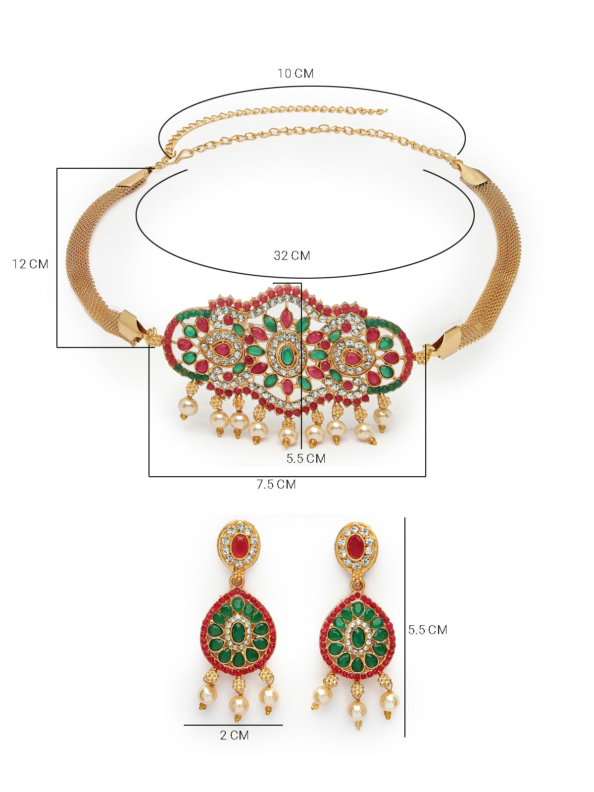 Sukkhi Classical Gold Plated Red Green AD Stones Studded Choker Necklace With Dangler Earring Jewellery Set For Women & Girls|NS106121