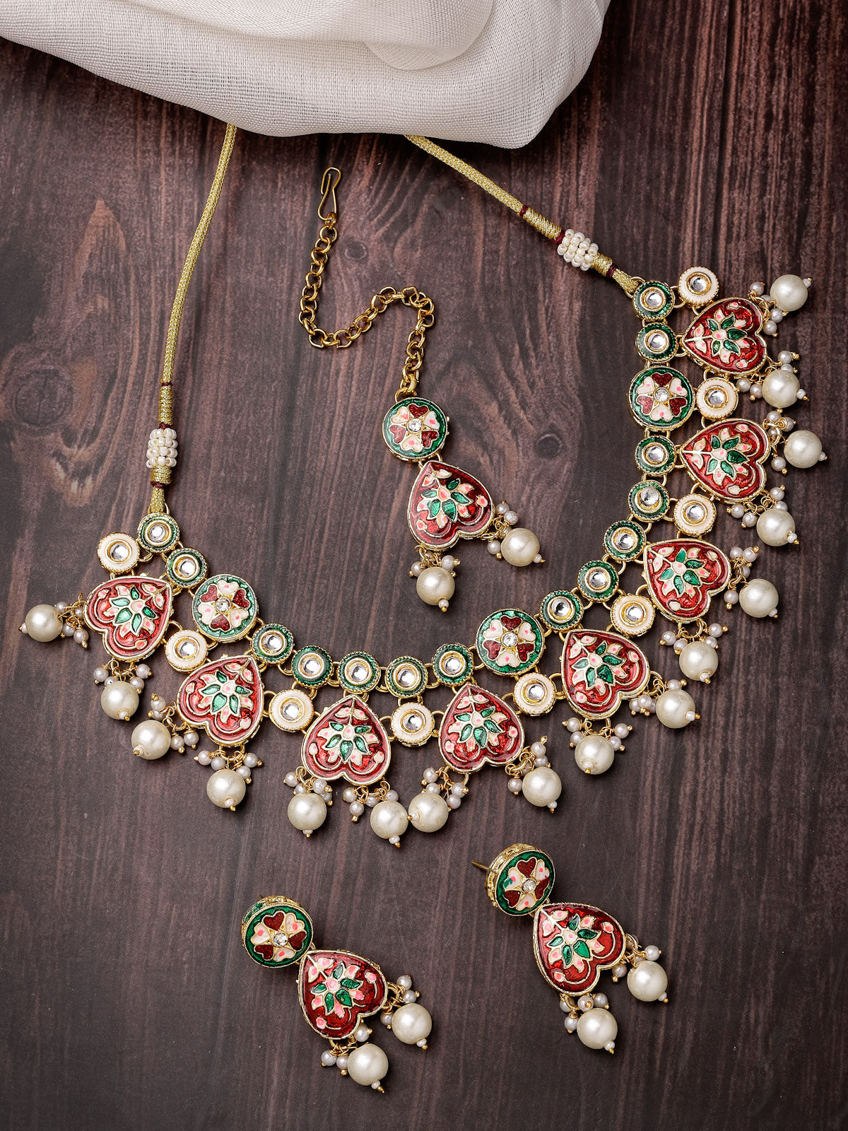 Sukkhi Stylish Gold Plated Pearls With Multicolor Meenakari Work Choker Necklace Set with Dangler Earrings & Maangtikka Jewellery Set For Women & Girls|Set of 1|NS106126
