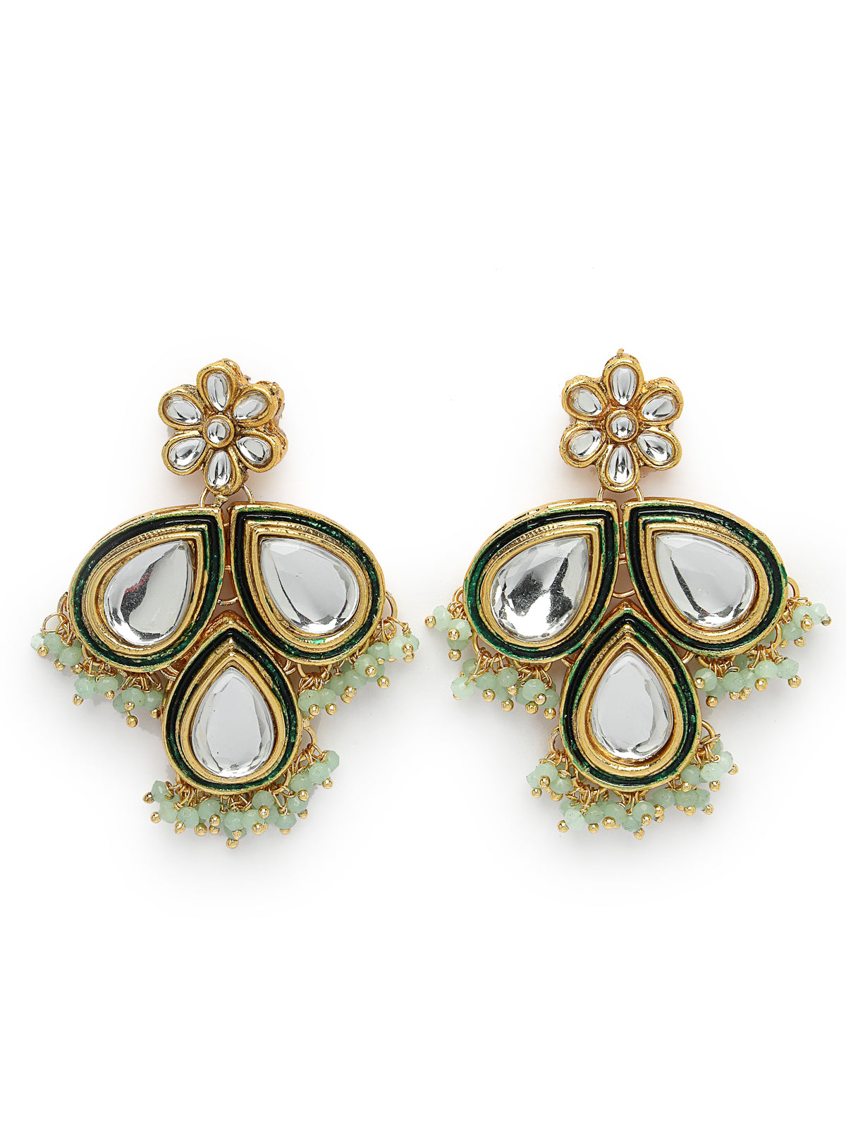 Sukkhi Elegant Gold Plated Pearls with Kundan Studded Mint Green Choker Necklace Set with Dangler Earring For Women & Girls|Set of 1|NS106127