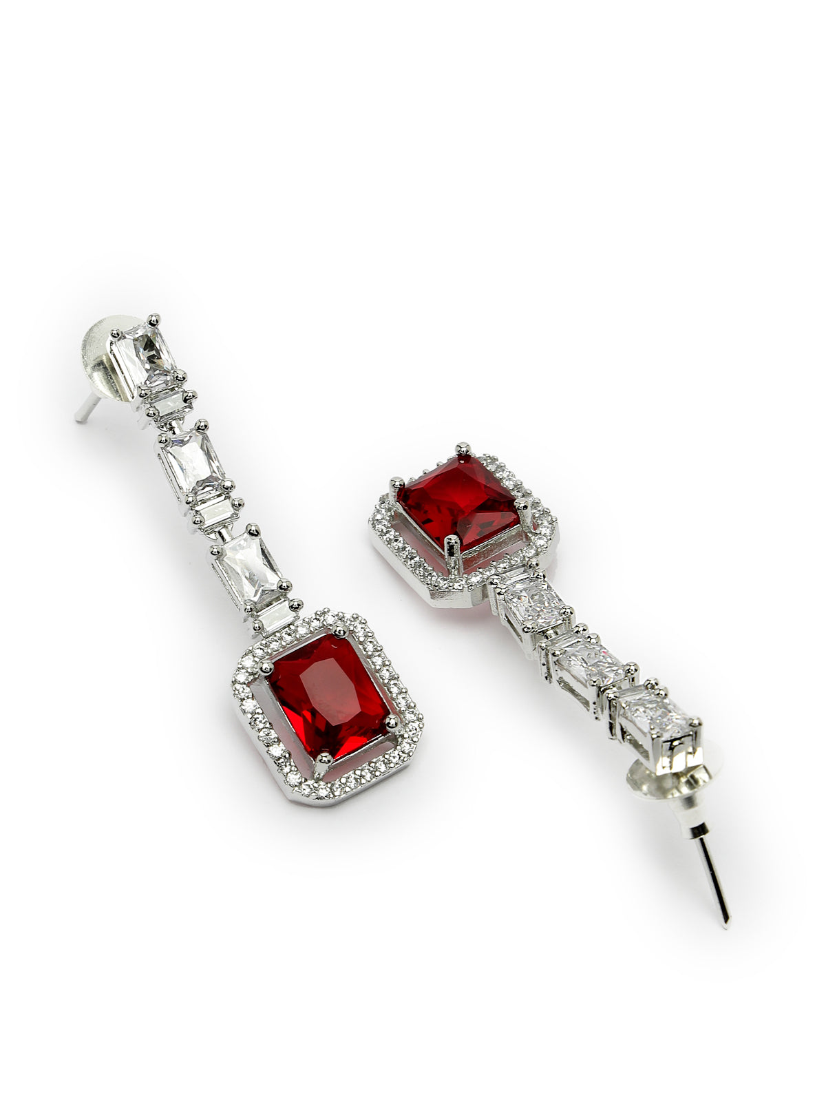 Sukkhi Beautiful Rhodium Plated Square Shaped with Cubic Zirconia Stone Studded Silver Red Choker Necklace Set with Dangle Drop Earrings For Women & Girls |Set of 1|NS106823
