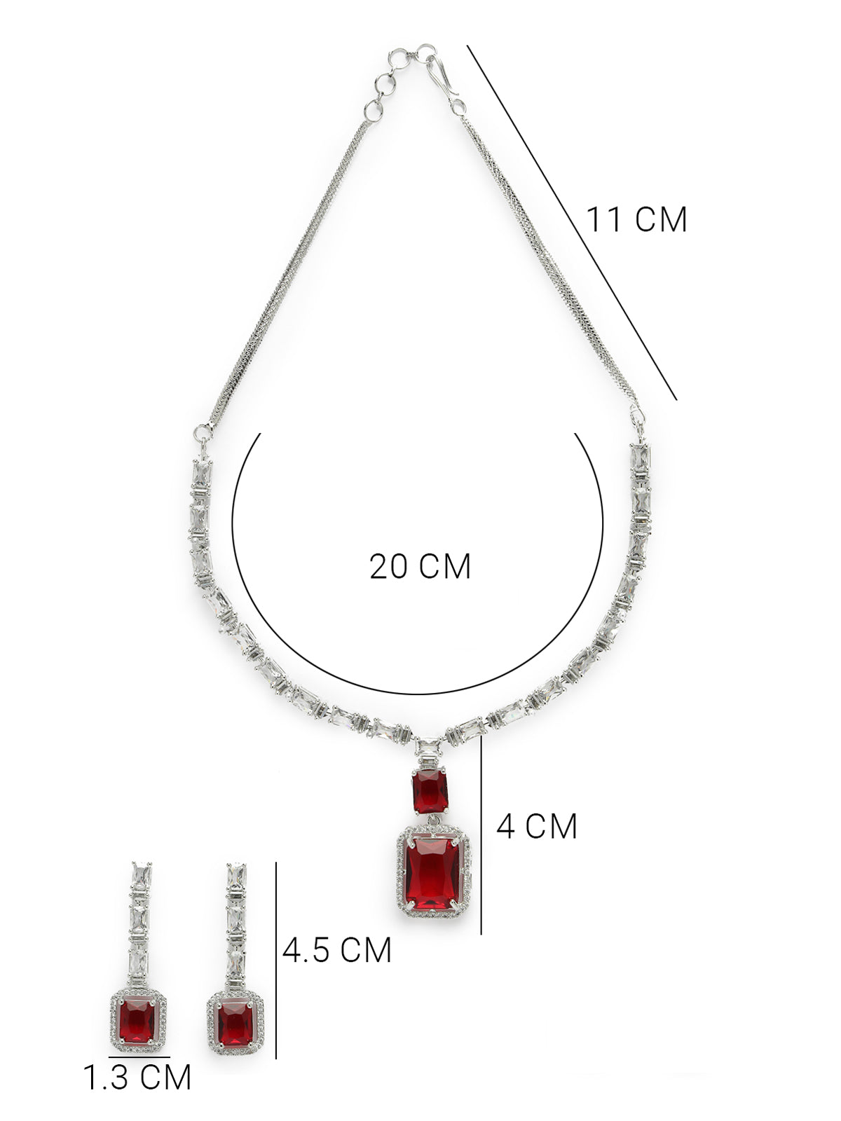 Sukkhi Beautiful Rhodium Plated Square Shaped with Cubic Zirconia Stone Studded Silver Red Choker Necklace Set with Dangle Drop Earrings For Women & Girls |Set of 1|NS106823
