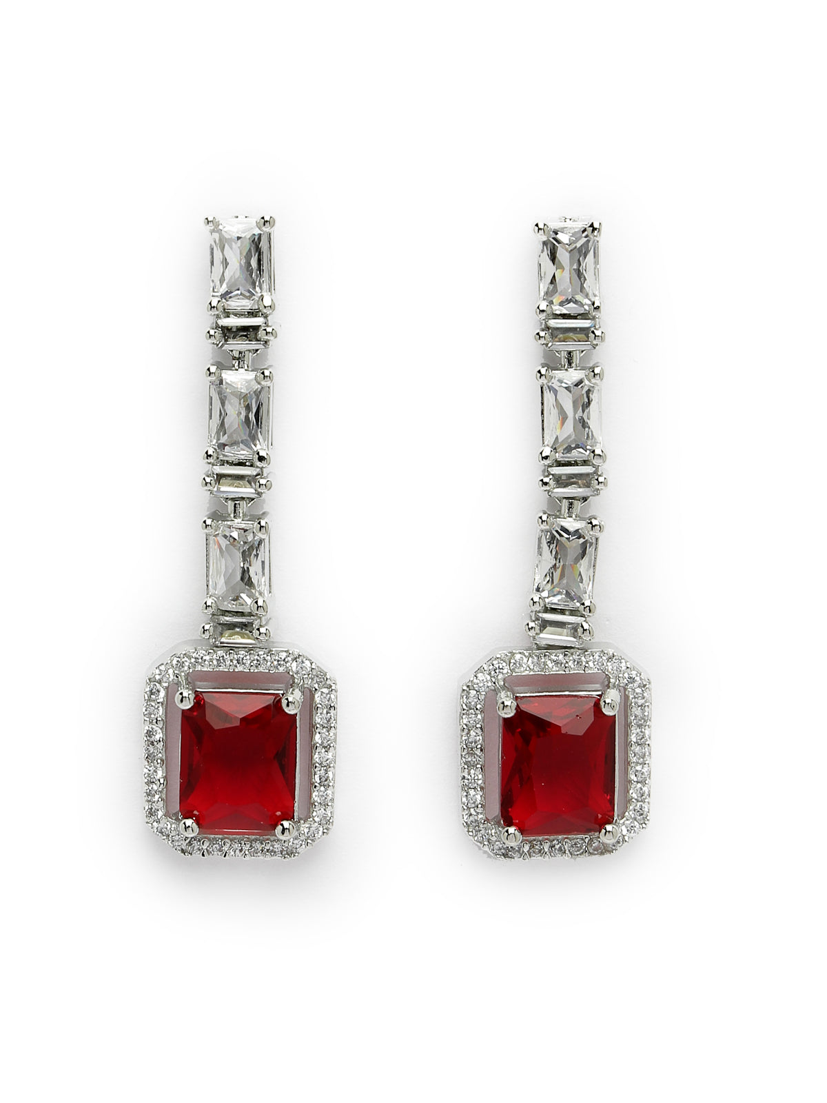 Sukkhi Beautiful Rhodium Plated Square Shaped with Cubic Zirconia Stone Studded Silver Red Choker Necklace Set with Dangle Drop Earrings For Women & Girls |Set of 1|NS106823
