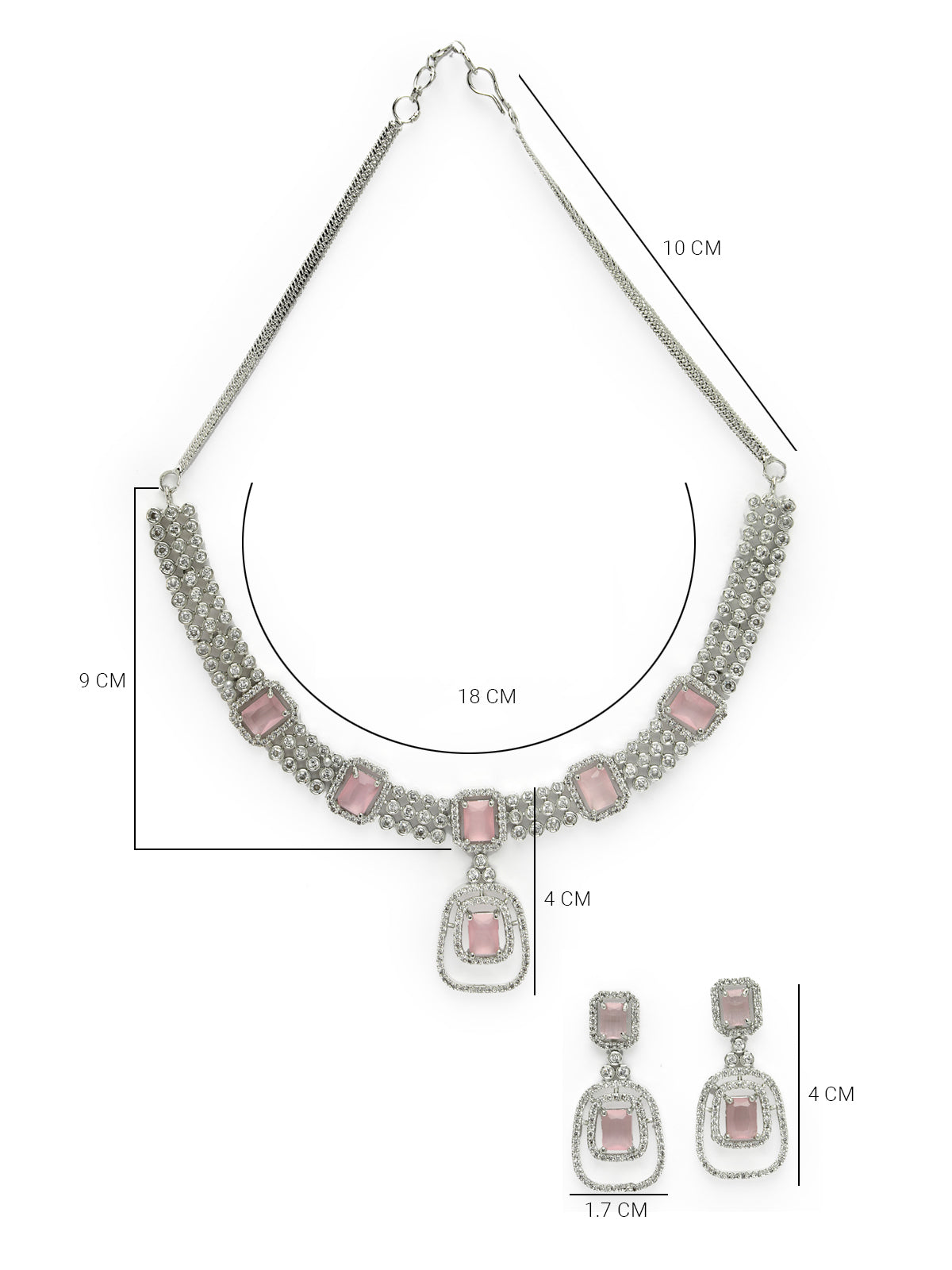 Sukkhi Pretty Pink Rhodium Plated Quadrate Shaped with Cubic Zirconia Stones Studded Silver Choker Necklace Set with Dangler Earrings Jewellery Set For Women & Girls |Set of 1|NS106826