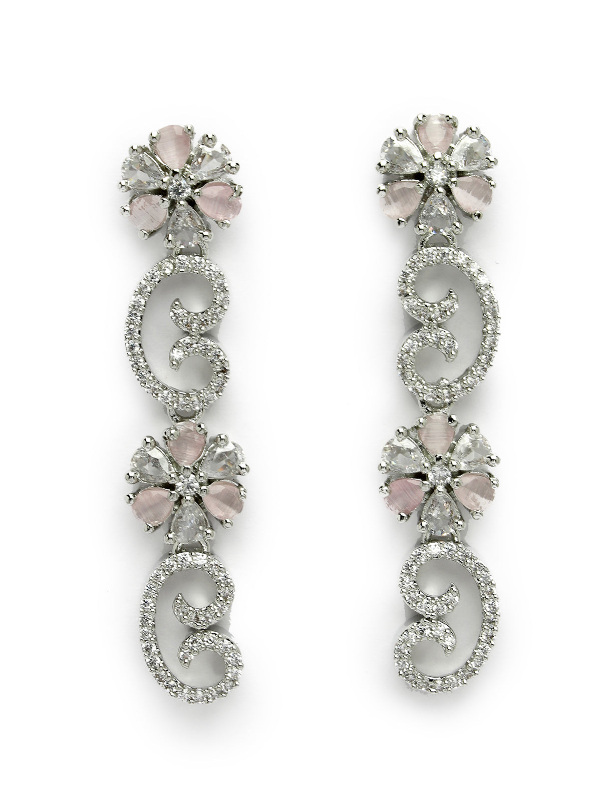 Sukkhi Sparkling Rhodium Plated Floral Shaped with Cubic Zirconia Stone Studded Silver Pink Choker Necklace Set with Dangler Earrings Jewellery Set For Women & Girls |Set of 1|NS106828