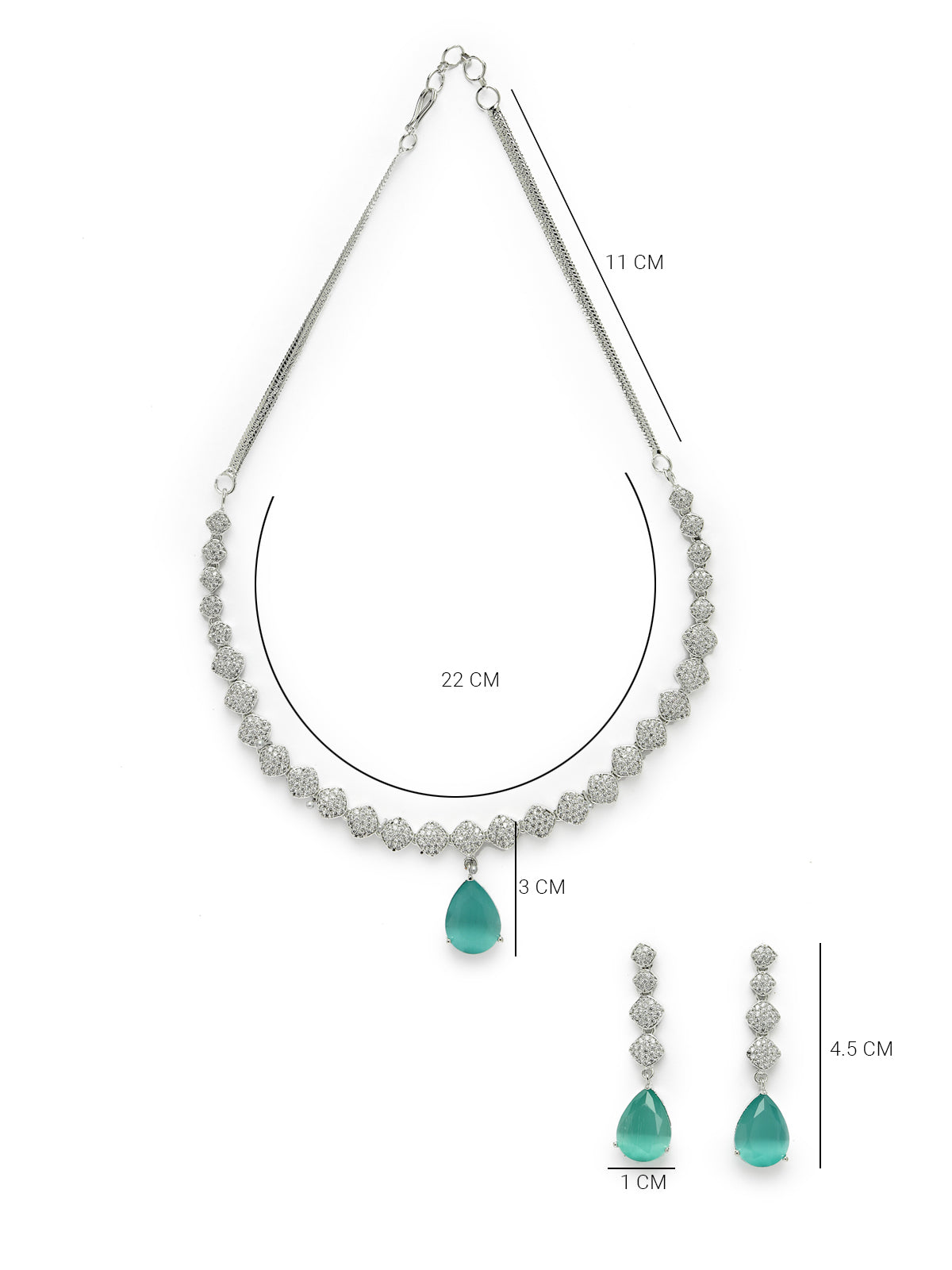 Sukkhi Attractive Rhodium Plated Drop Shaped with Cubic Zirconia Stones Studded Silver Blue Choker Necklace Set with Dangler Drop Earrings Jewellery Set for Women & Girls|NS106831