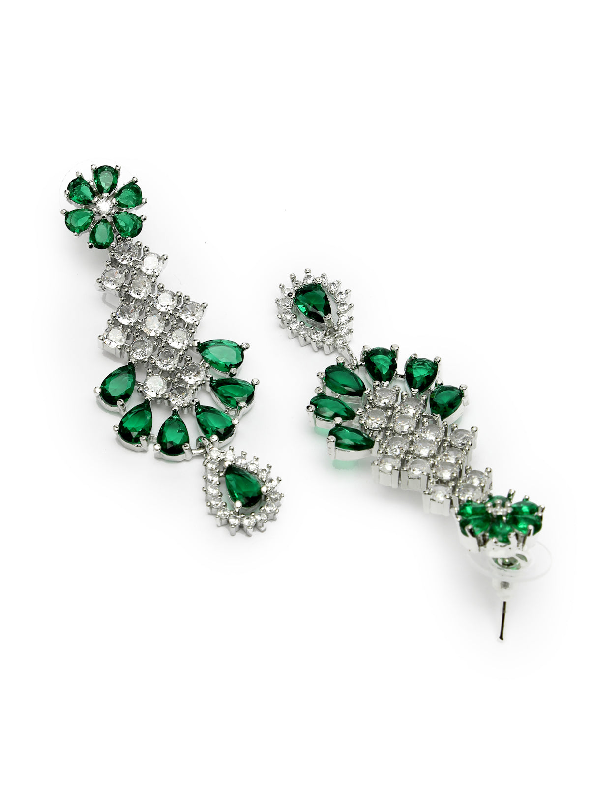Sukkhi Urbane Rhodium Plated Cubic Zirconia Stones Studded Silver Green Choker Necklace Set with Dangler Earrings Jewellery Set for Women & Girls| Set of 1|NS106835