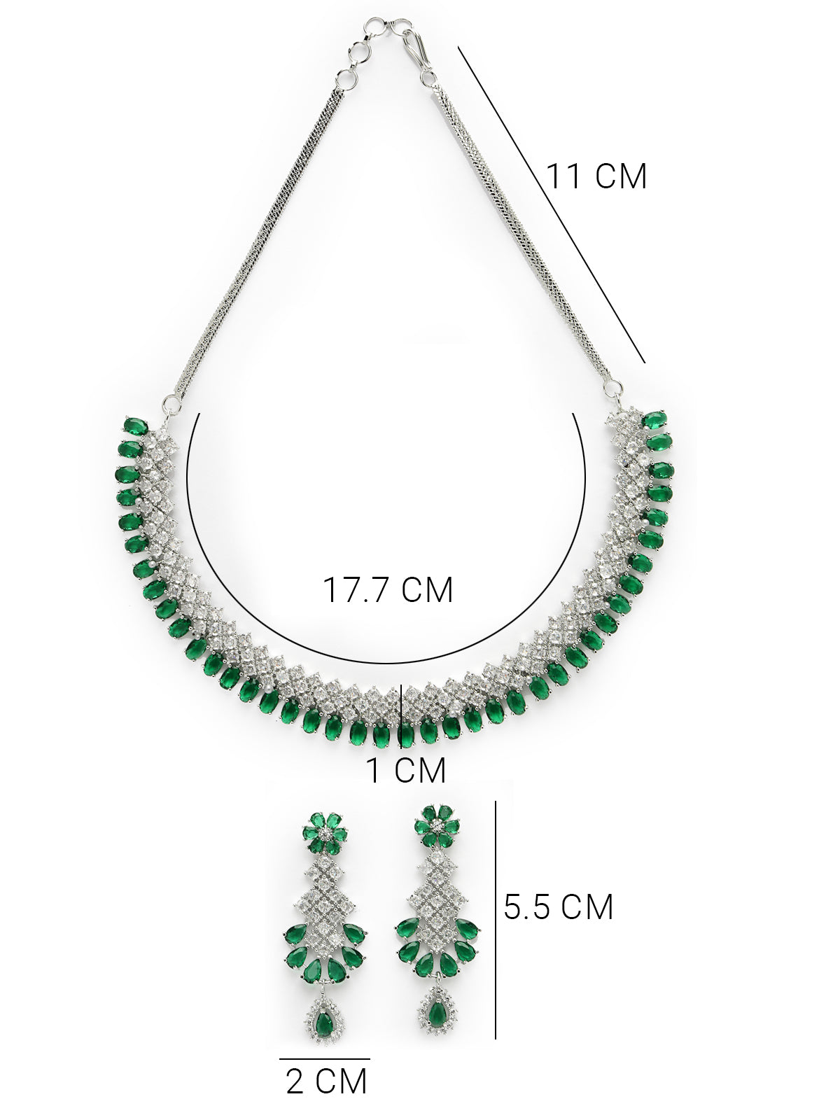 Sukkhi Urbane Rhodium Plated Cubic Zirconia Stones Studded Silver Green Choker Necklace Set with Dangler Earrings Jewellery Set for Women & Girls| Set of 1|NS106835