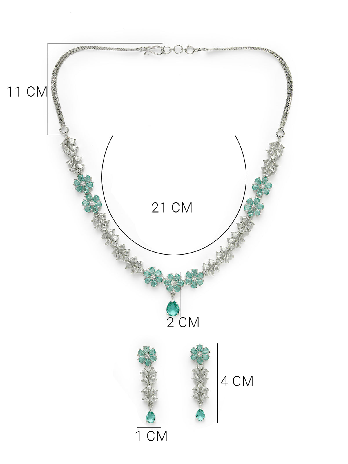 Sukkhi Bewitching Floral Rhodium Plated Cubic Zirconia Stone Studded Silver Blue Choker Necklace with Dangler Earrings Jewellery Setfor Women & Girls|NS106837