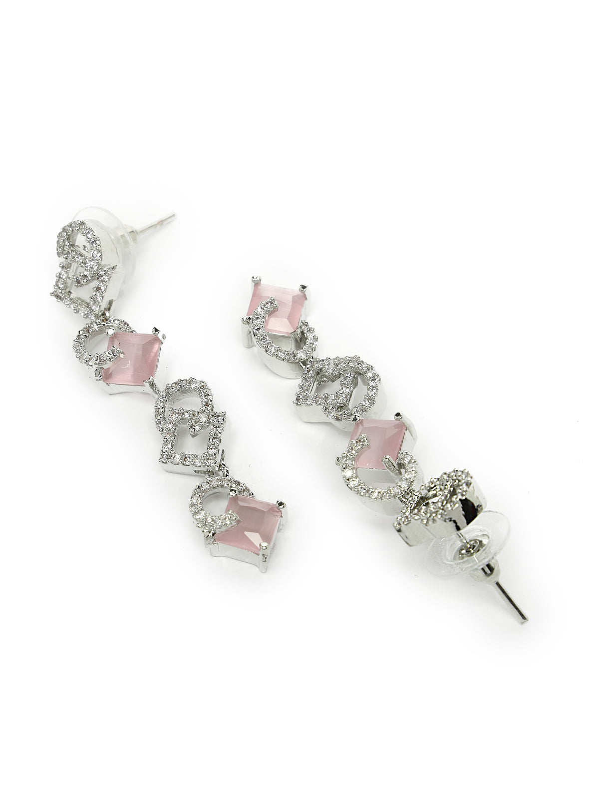 Sukkhi Charming Rhodium Plated Cubic Zirconia Stone Studded Pink Choker Necklace Set with Dangler Earrings Jewellery Set for Women & Girls|Set of 1|NS106839