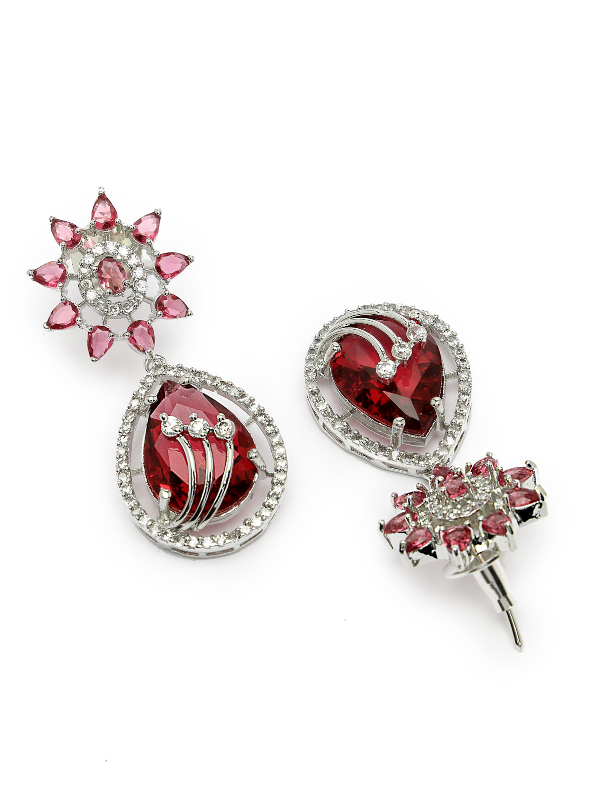 Sukkhi Fashionable Rhodium Plated Floral Shaped With Cubic Zirconia & Ruby Stones Studded Silver Red Choker Necklace Set with Dangler Earrings Jewellery Set for Women & Girls|Set of 1|NS106842